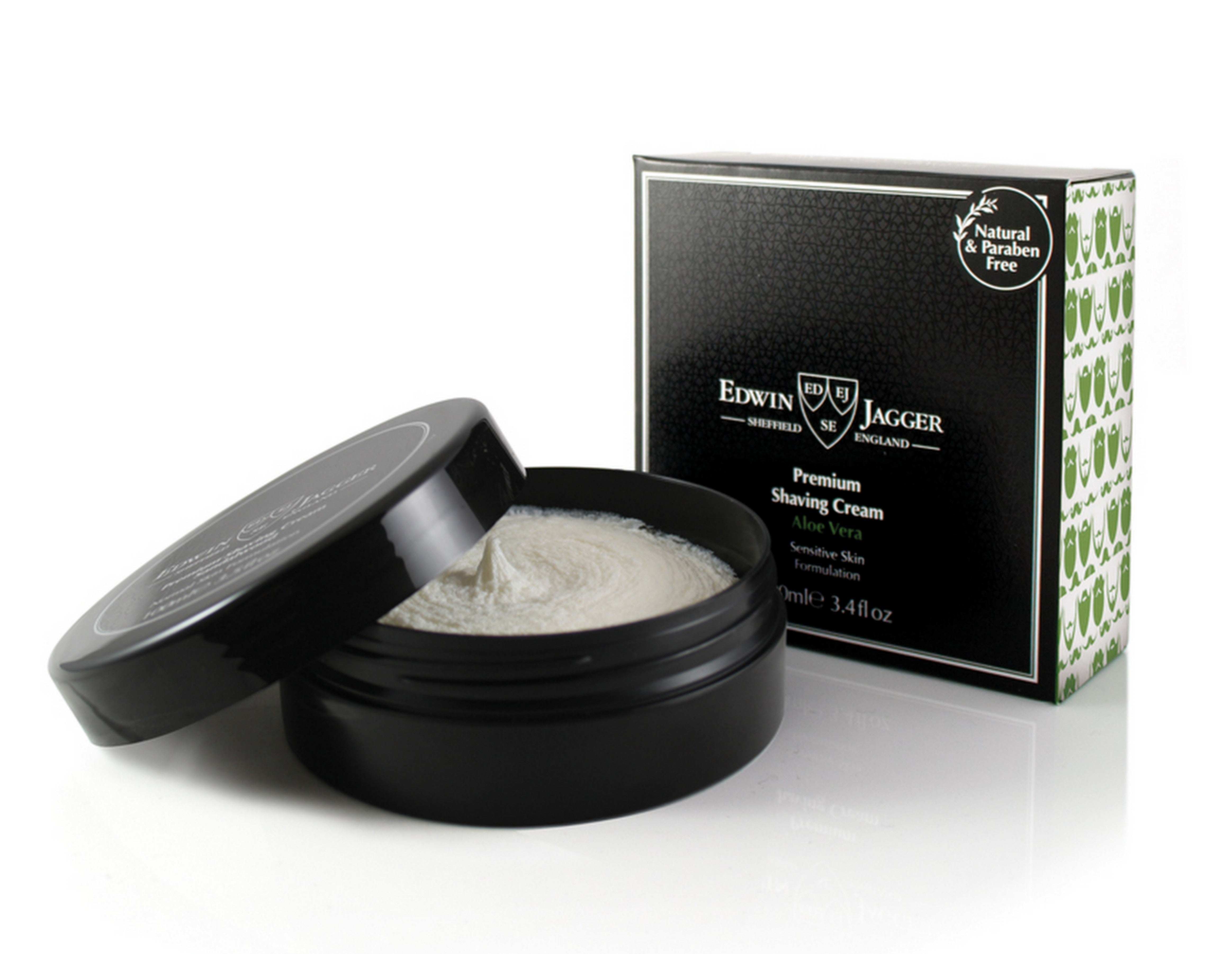 Edwin Jagger 99.9% Natural Premium Shaving Cream for Men - Aloe Vera & Vitamin E - 100ml/3.4oz Tub - Soothing & Moisturizing for Sensitive Skin - Perfect for Daily Shaving & Beard Care Routine