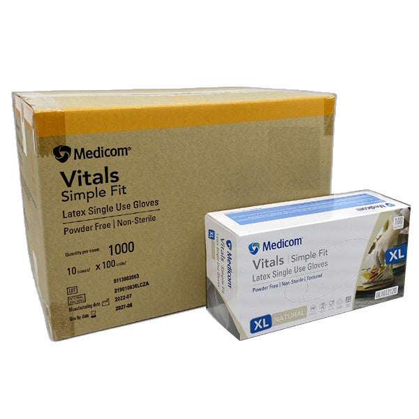 Medicom Vitals Latex Disposable Gloves - 100 Count Box, Powder Free & Clear for Medical, Dental, Food Service & Home Use | Latex Exam Gloves for Healthcare Professionals & Personal Protection