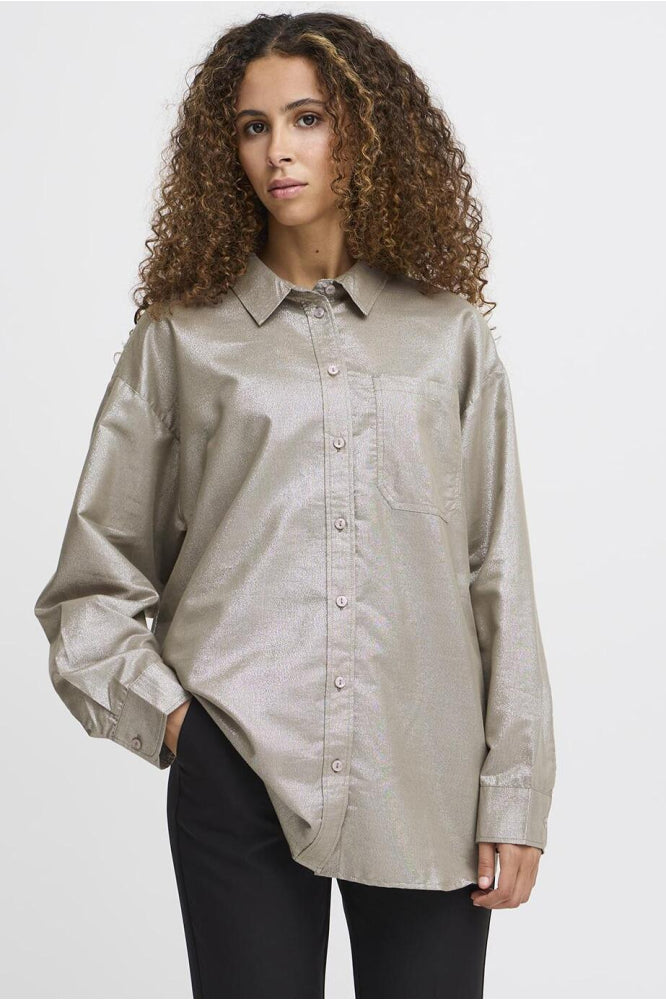 Helena Shirt for Women - Elegant Champagne & Silver Blouse - Perfect for Office Wear, Date Night & Special Occasions