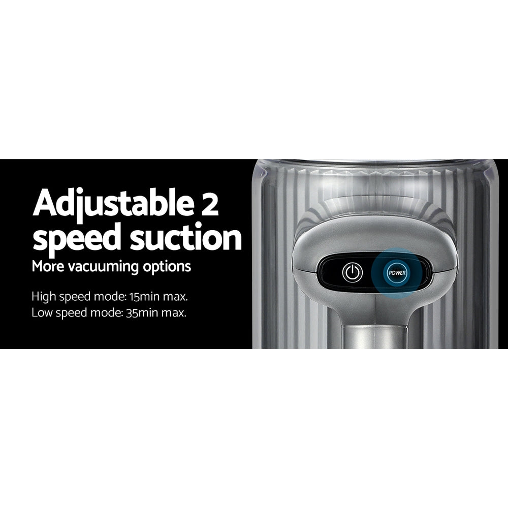 Devanti 120W Cordless Stick Vacuum Cleaner - Lightweight, Bagless, Powerful Suction for Hardwood Floors & Carpets - Purple (Ideal for Home, Apartment & Pet Hair Cleaning)
