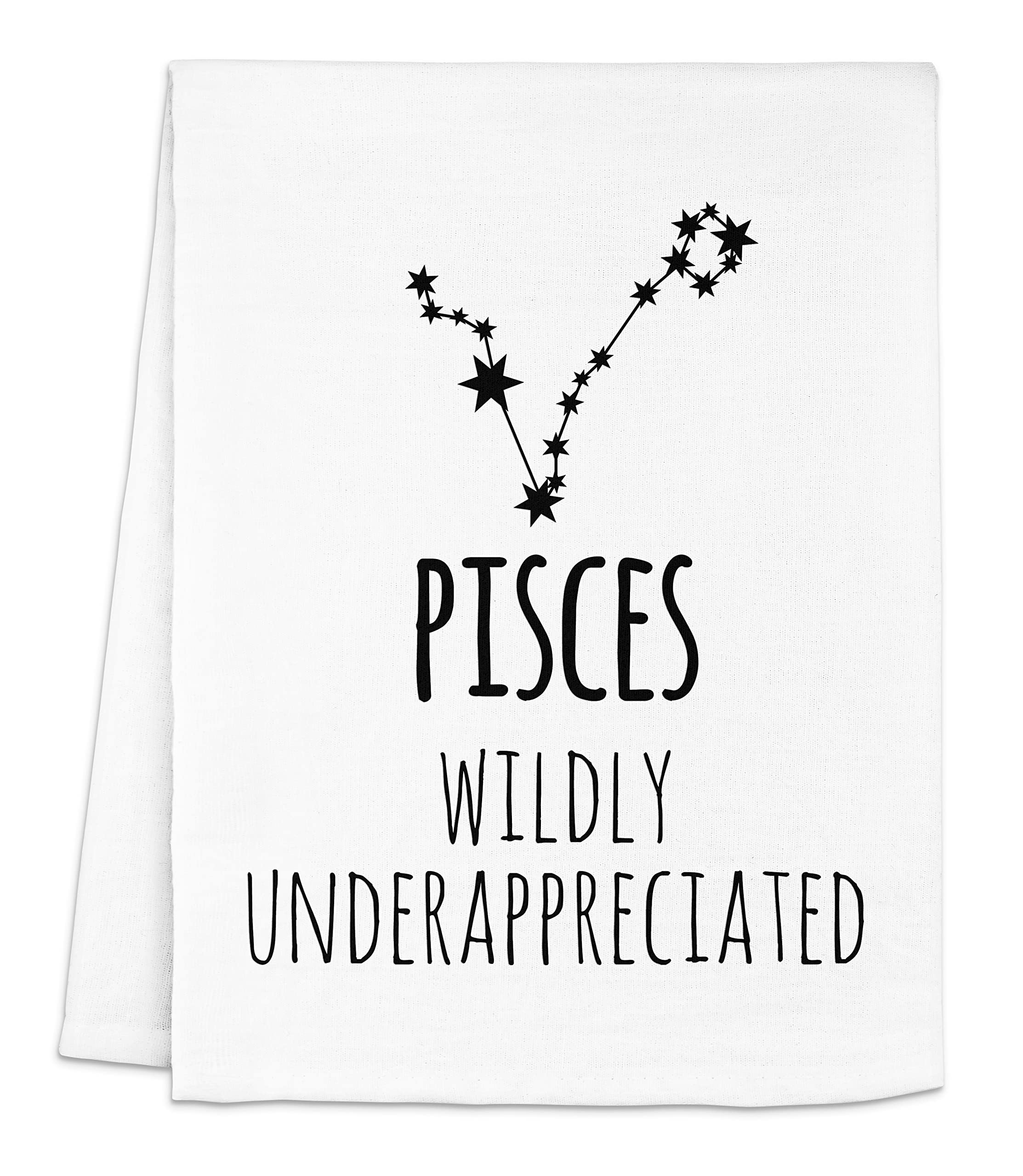 Funny Zodiac Signs Flour Sack Kitchen Towel - Sweet Housewarming Gift & Farmhouse Decor (White, Pisces) - Perfect for Kitchen, Bathroom & Hostess Gifts