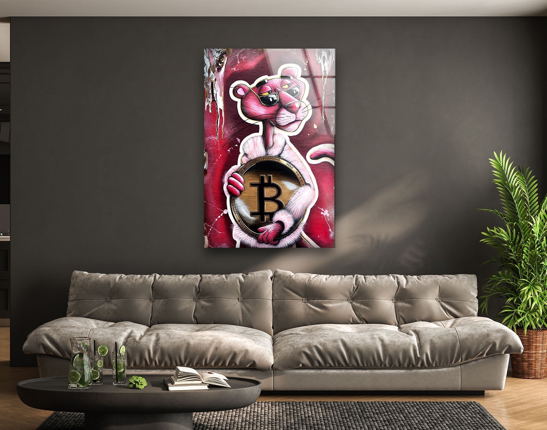Bitcoin Panther Glass Wall Art - Modern Crypto Decor for Home & Office - Perfect for Living Room, Bedroom, or Office Wall Decor