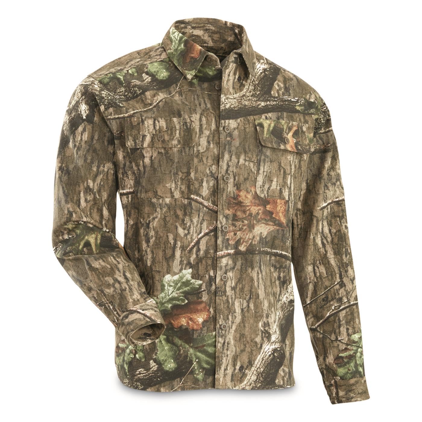 Guide Gear Men's Camo Button Up Shirts - Long Sleeve Hunting Camouflage Shirt for Outdoor Activities, Hiking & Tactical Wear