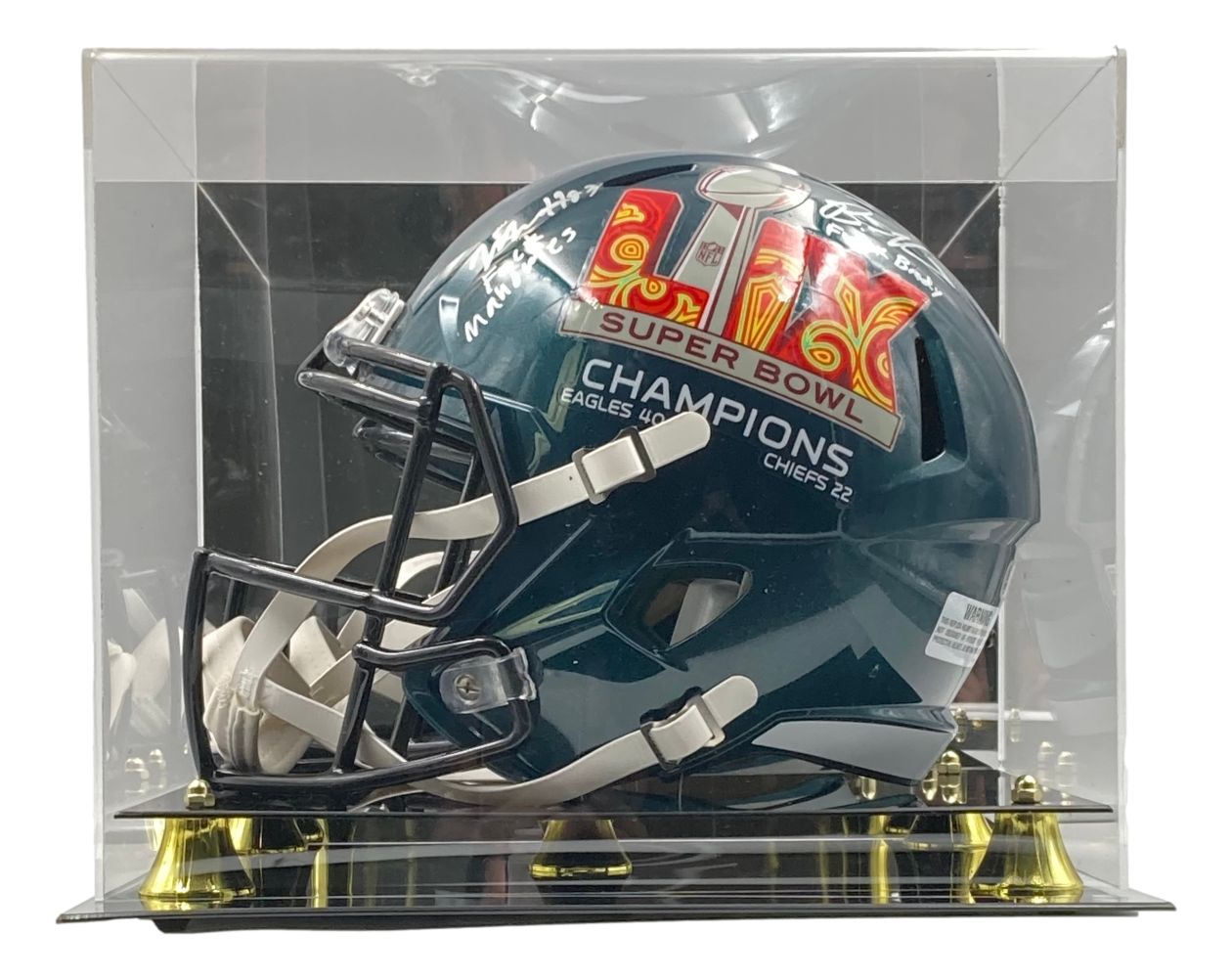 B Graham M Williams Signed Full Size SB59 LIX Replica Helmet with Tom Brady & Patrick Mahomes - Display Case Included - Perfect for Sports Memorabilia Collectors and Chiefs/Buccaneers Fans