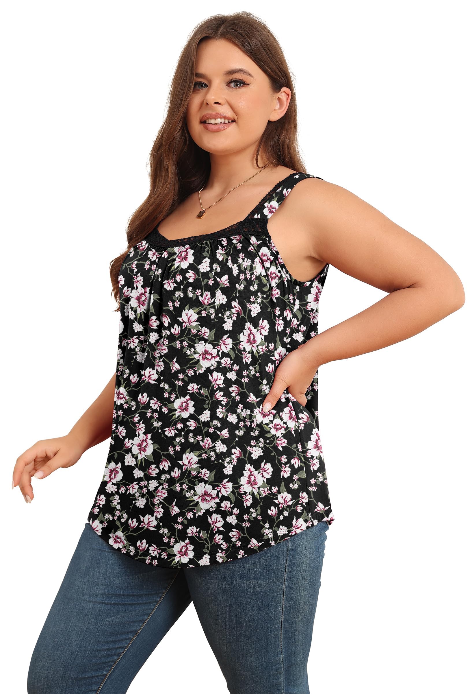 TIANZHU Women's Plus Size Lace Detail Tank Tops - Breathable Sleeveless Summer Blouse, Loose Fit Casual T-Shirt for Women | Perfect for Beach, Vacation & Everyday Wear