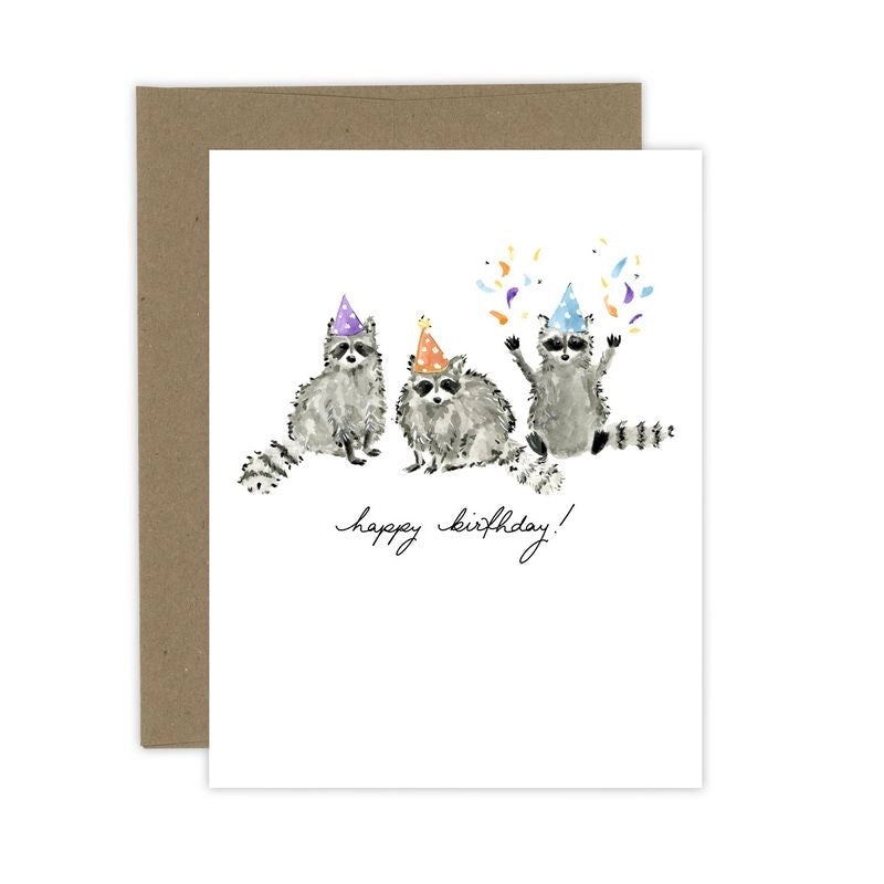 ALMEIDA ILLUSTRATIONS Birthday Raccoons Art Print - Cute Raccoon Birthday Card & Wall Decor for Animal Lovers - Perfect for Nursery, Kids Room & Birthday Party Decorations