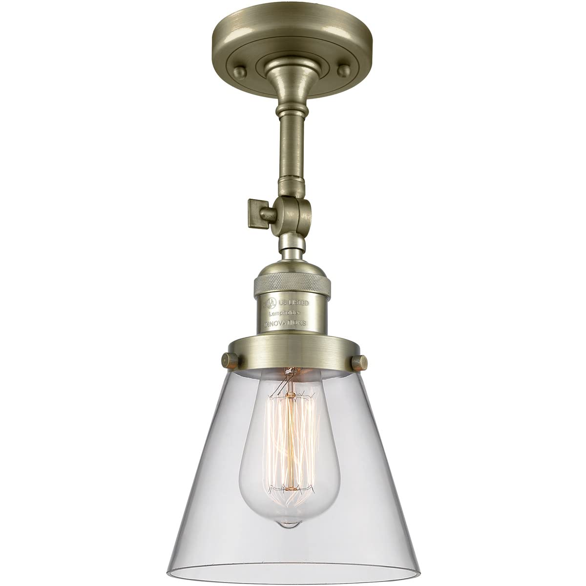 Innovations 201F-AB-G62-LED Semi-Flush Mount Ceiling Light Fixture - Antique Brass Finish, Energy Efficient LED Lighting for Bedroom, Living Room & Hallway