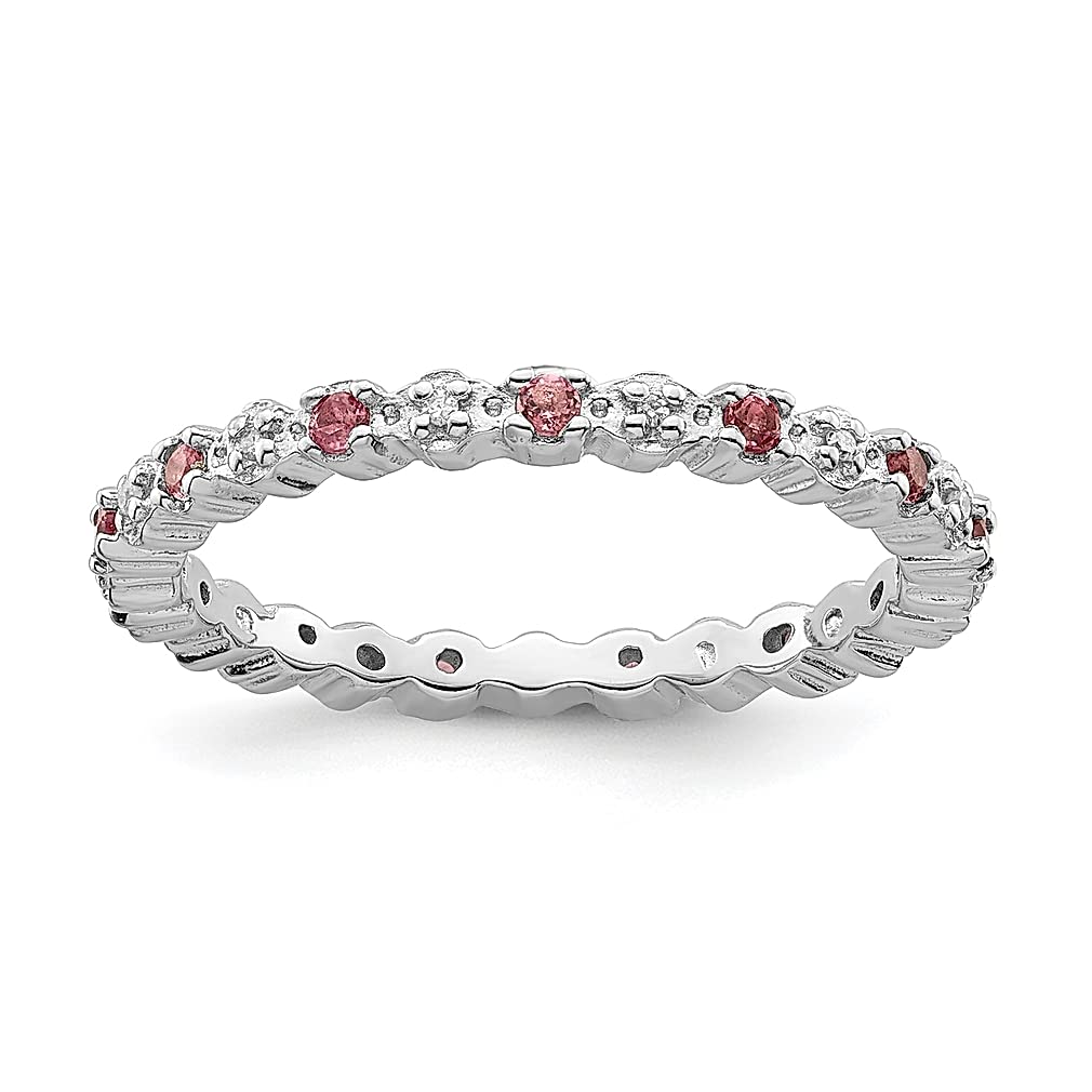 925 Sterling Silver Pink Tourmaline & Diamond Band Ring - October Birthstone Gemstone, Stackable Fine Jewelry for Women, Gifts for Her | Perfect for Anniversary, Birthday & Everyday Wear