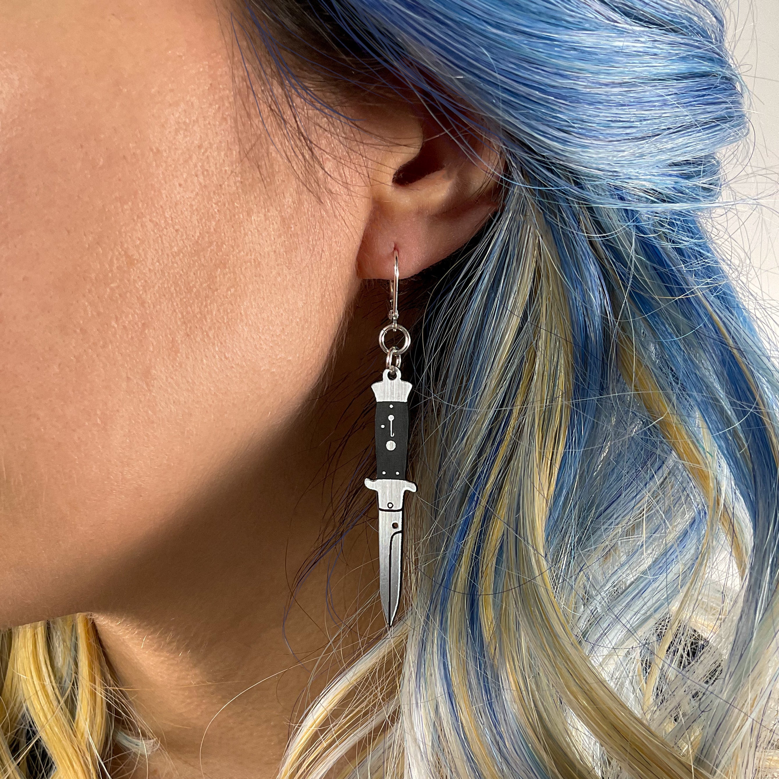 Unique Dangle Earrings for Women - Elegant Silver & Black Knife Design | Perfect for Parties, Date Nights & Gifts