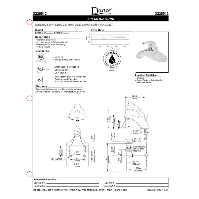 Danze Melrose Chrome Single Handle Centerset Bathroom Sink Faucet with Drain - Modern Water-Saving Design for Bathroom Vanity & Powder Room