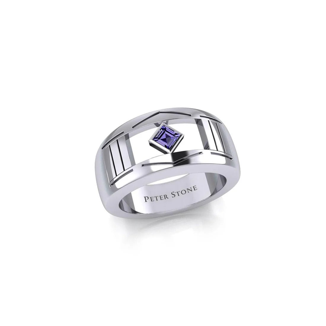 Sterling Silver Modern Ring with Inlaid NA Recovery Symbol - Elegant Jewelry for 12 Step Program, Sobriety Gifts & Addiction Recovery Support (TRI2437)