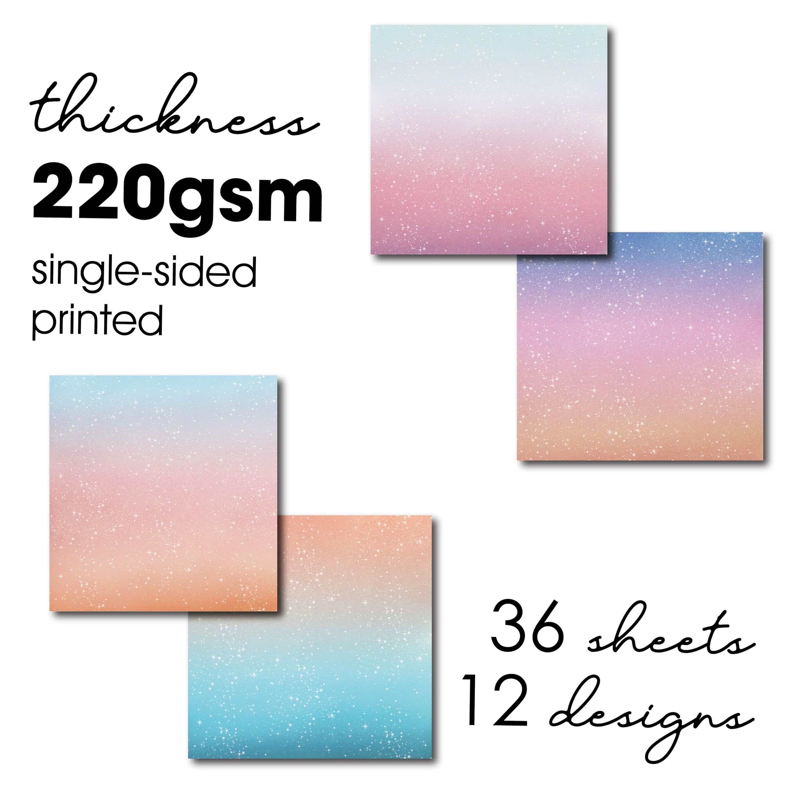36 Sheets 12x12 Glitter Ombre Cardstock Paper - Pastel Scrapbooking Supplies for Card Making, Journaling, Origami, DIY Crafts - Perfect for Spring Decorations & Scrapbook Albums