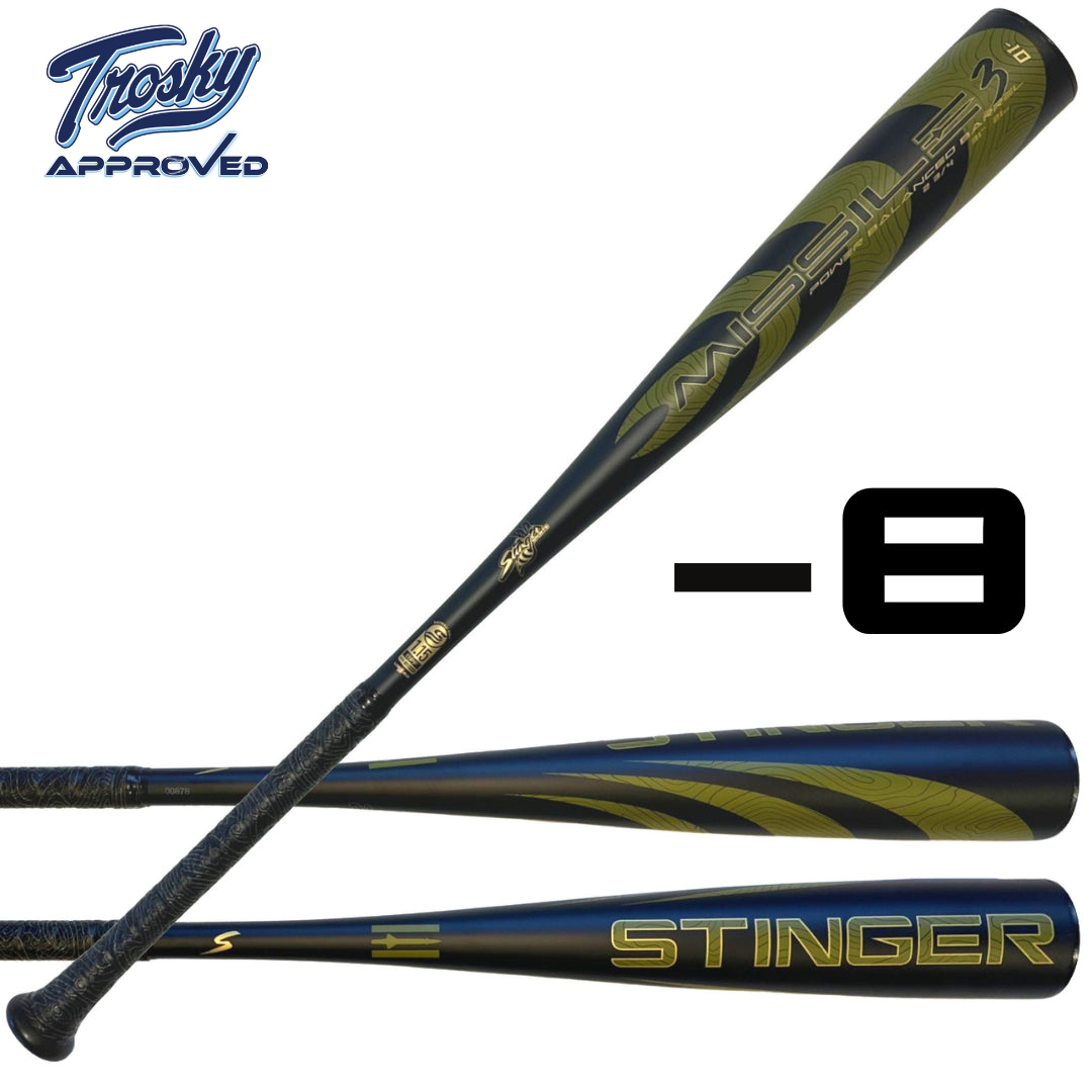Missile 3 Aluminum USSSA Certified 8 Baseball Bat - Lightweight & Durable for Youth & Adult League Games, Practice & Training