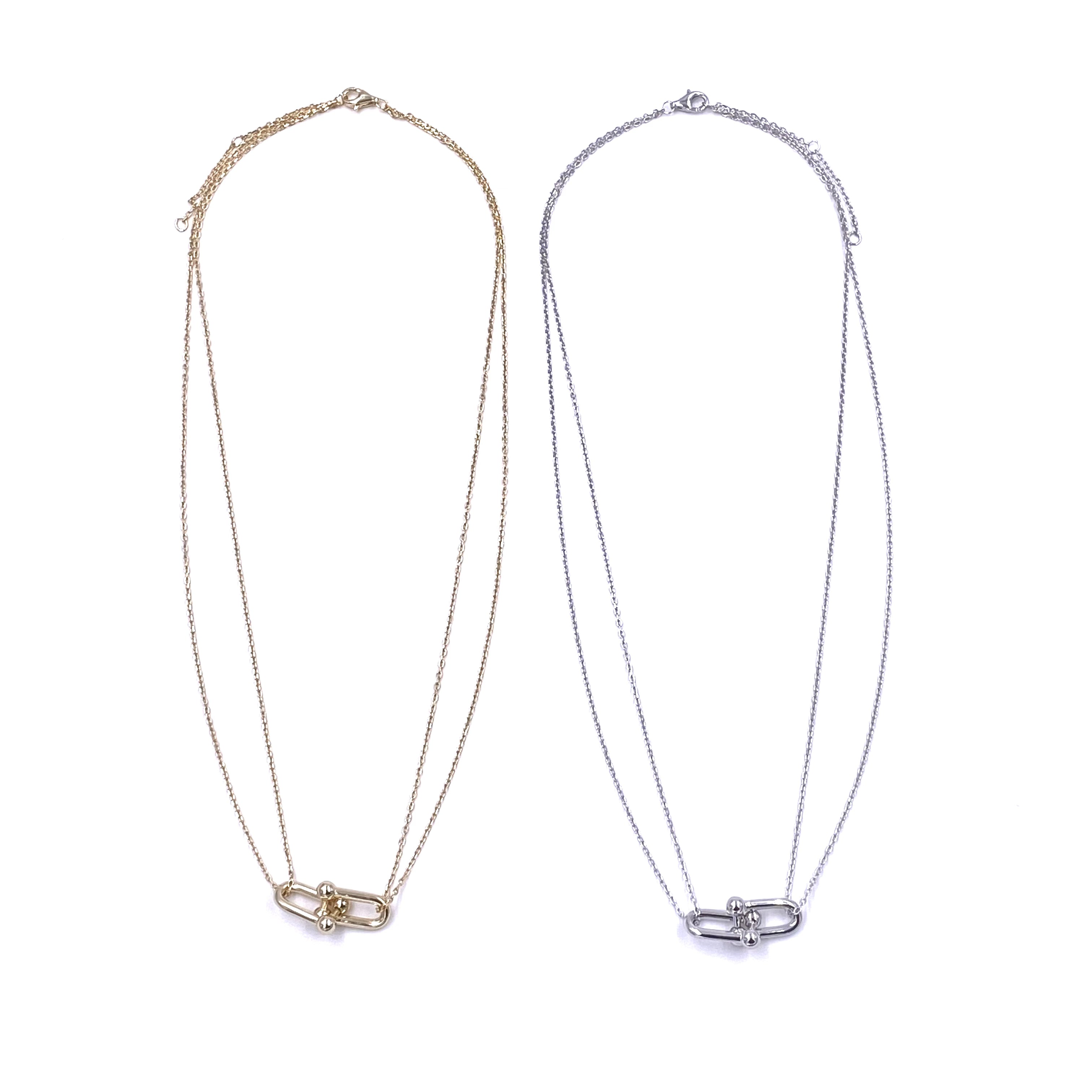 Ashley Gold Sterling Silver Center Bike Link Double Chain Necklace - Elegant Layered Jewelry for Women, Perfect for Date Night & Special Occasions