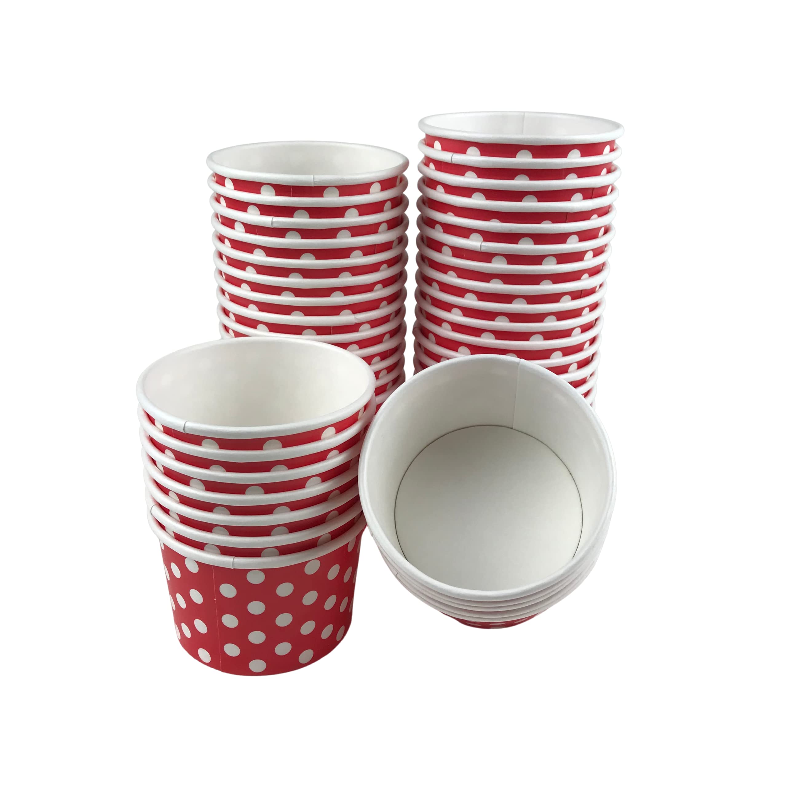 MMvolesy 8oz Red Polka Dot Disposable Paper Ice Cream Cups - 50 Pack | Eco-Friendly Dessert Bowls for Cold & Hot Foods Like Ice Cream, Pudding, Soup | Perfect for Parties, Catering & Home Use
