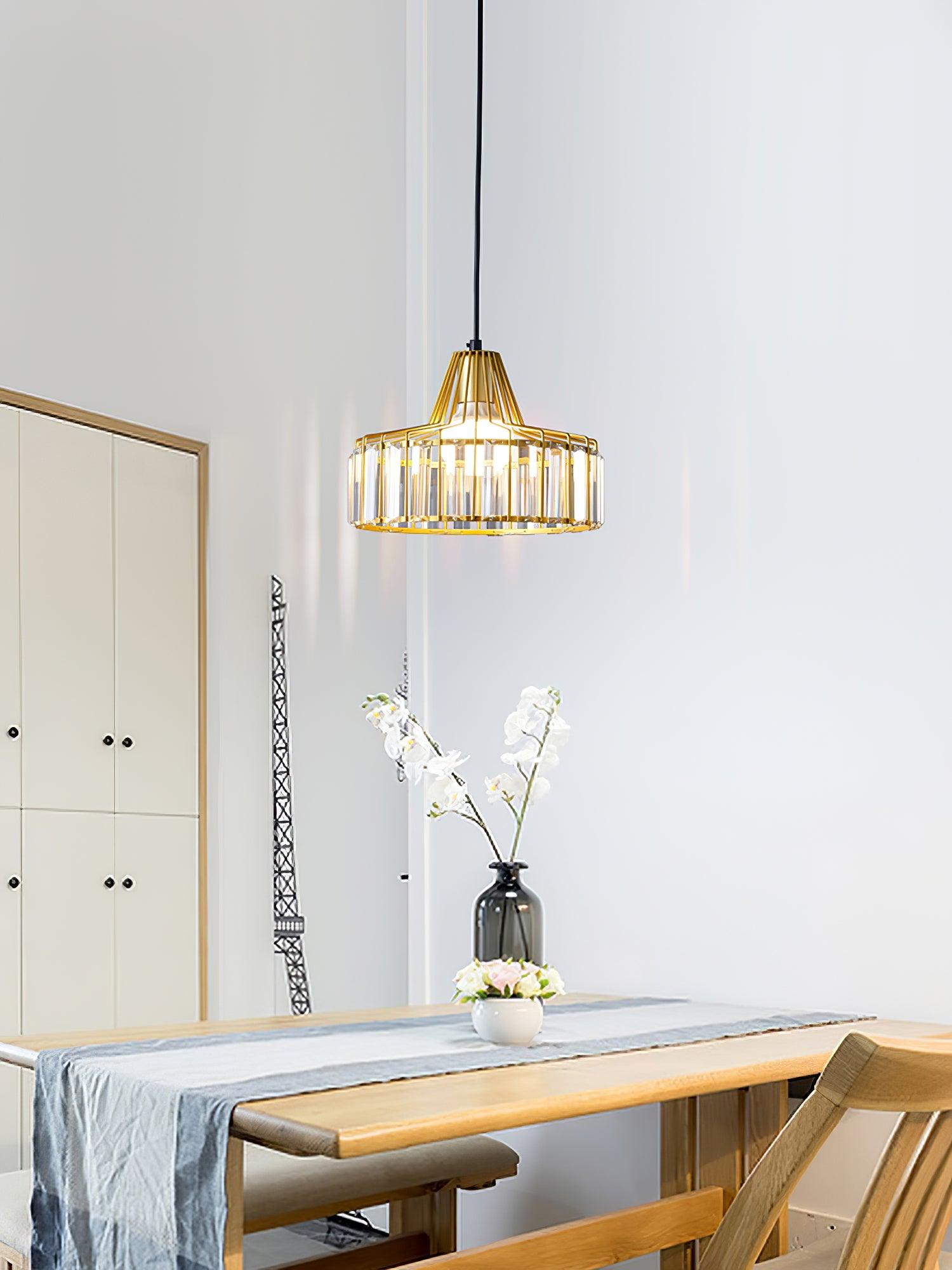 Crystal Drum Pendant Light - Modern Glass Ceiling Chandelier for Dining Room, Living Room & Bedroom Lighting Decor