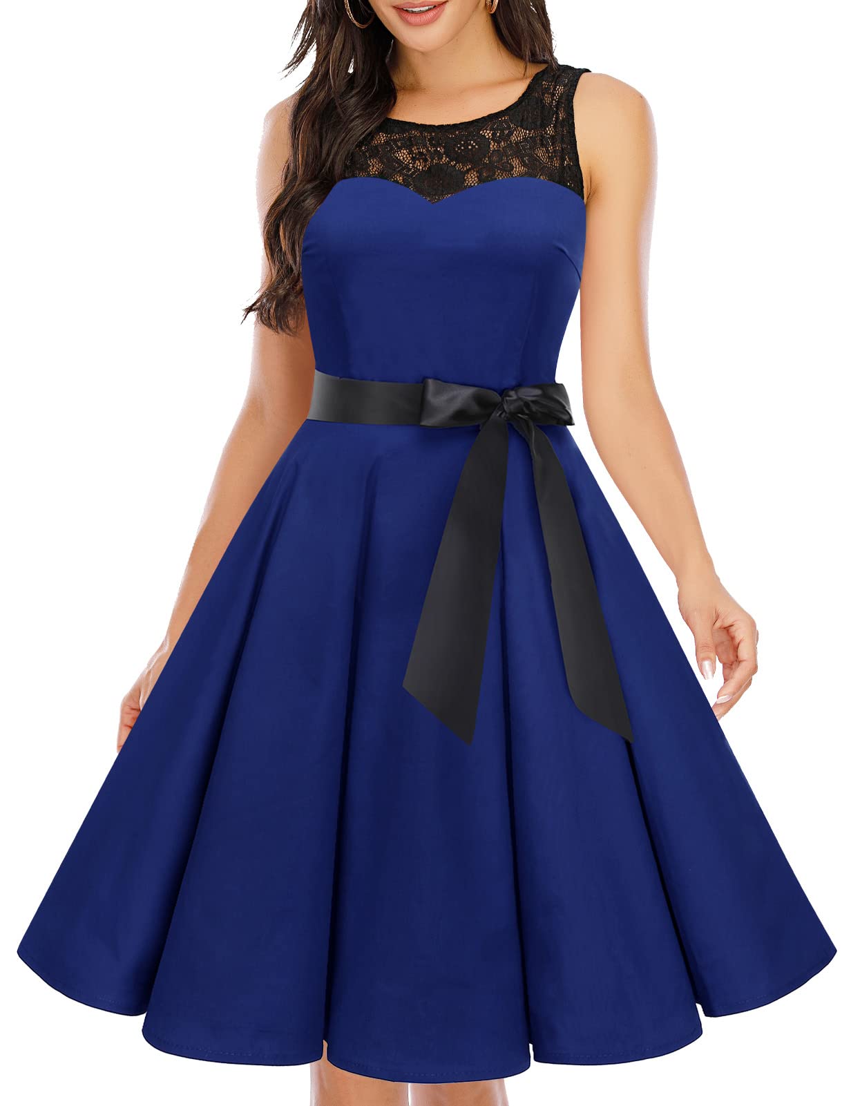 Vintage 1950s Rockabilly Swing Dress for Women - Lace Cocktail Party Dress for Prom, Wedding Guest & Special Occasions | Retro Pinup Style A-Line Dress with Flared Skirt | Perfect for Dances, Date Nights & Themed Events