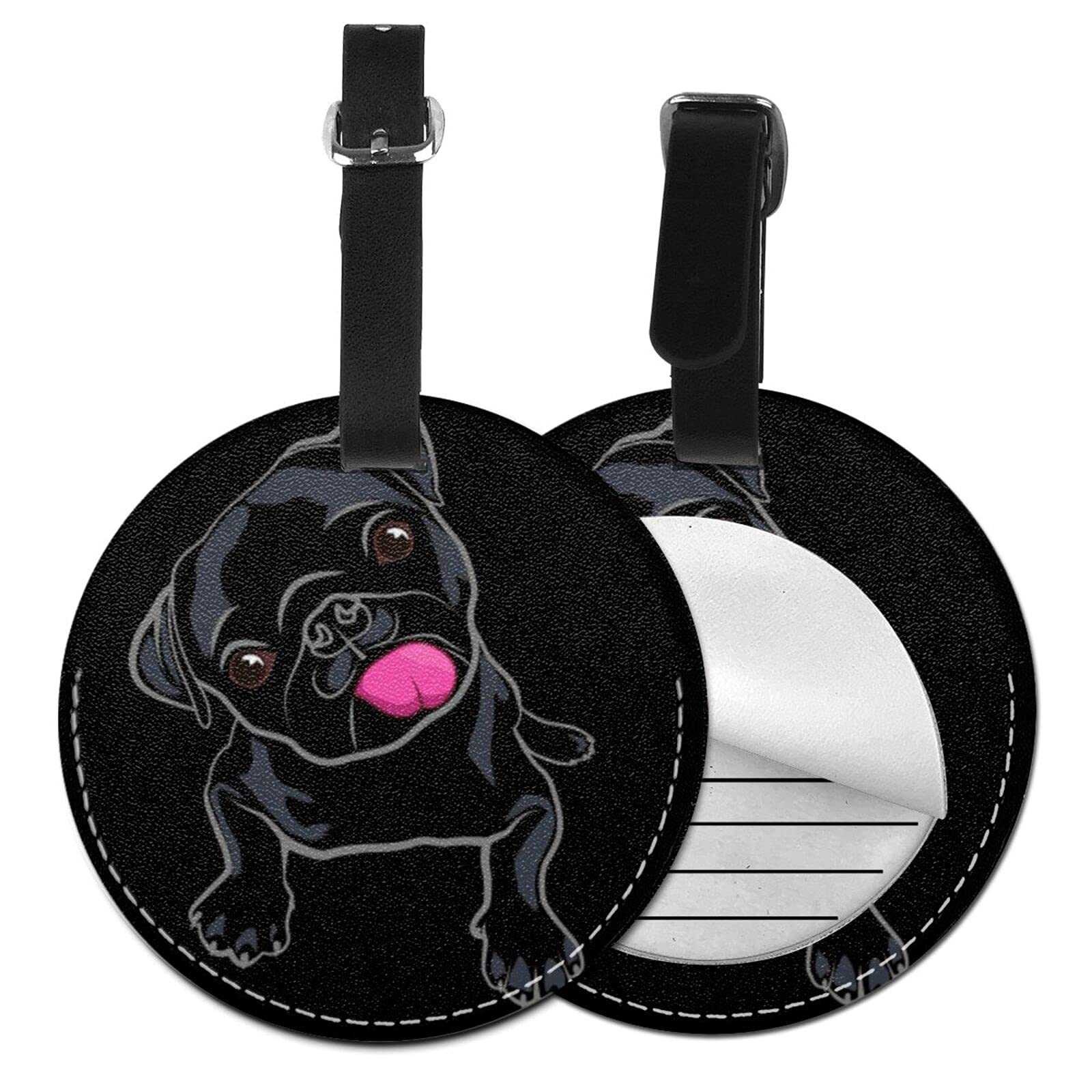 Black Pug Lover Luggage Tag - Durable PU Leather Suitcase ID Identifier for Travel (Men, Women, Boys & Girls) - Perfect for Airports, Cruises & Business Trips