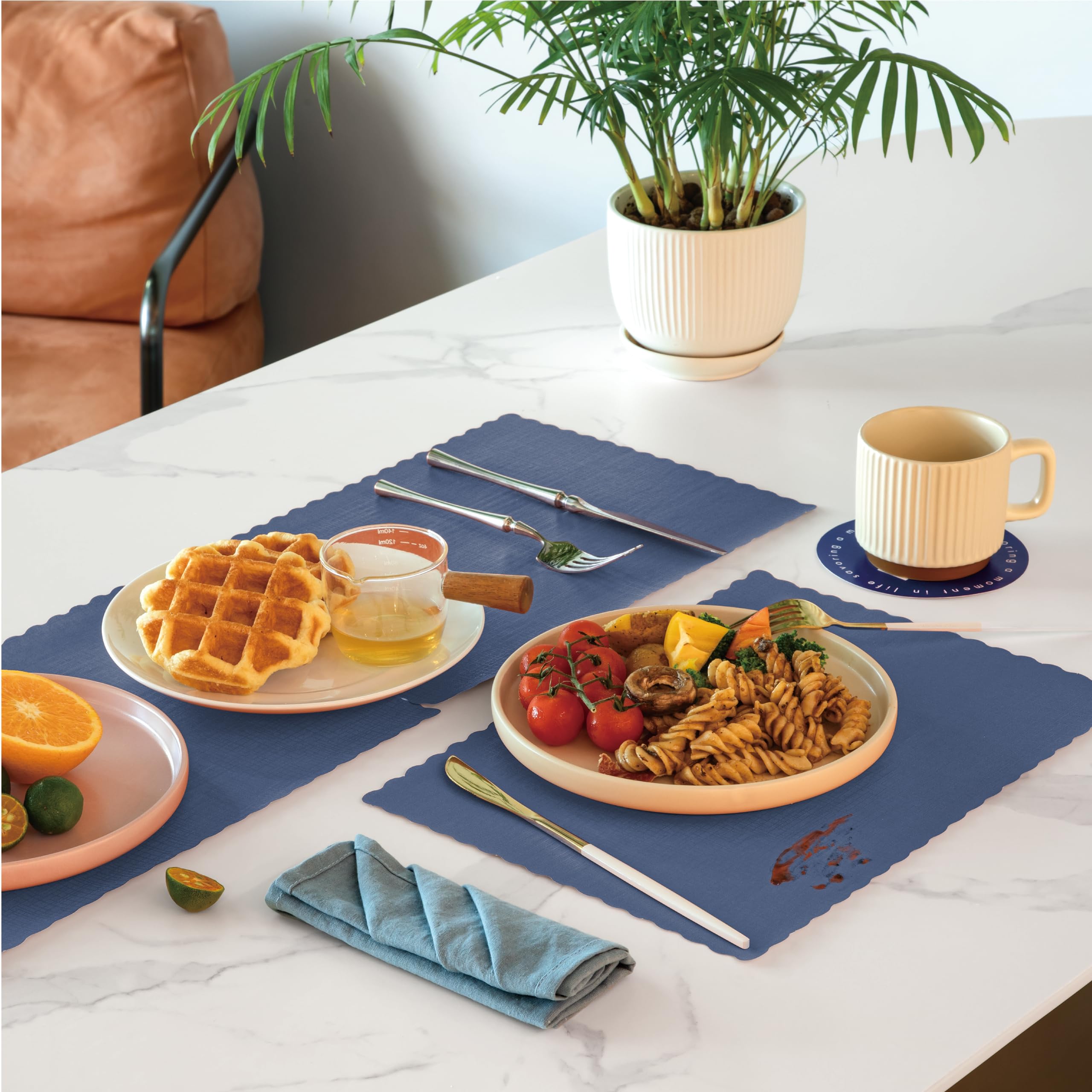 1000 Pack Disposable Paper Placemats 14x10 Inch - Blue Wavy Scalloped Edge for Restaurants, Catering & Dining Tables | Perfect for Baby Showers, Kids Birthday Parties & Family Gatherings