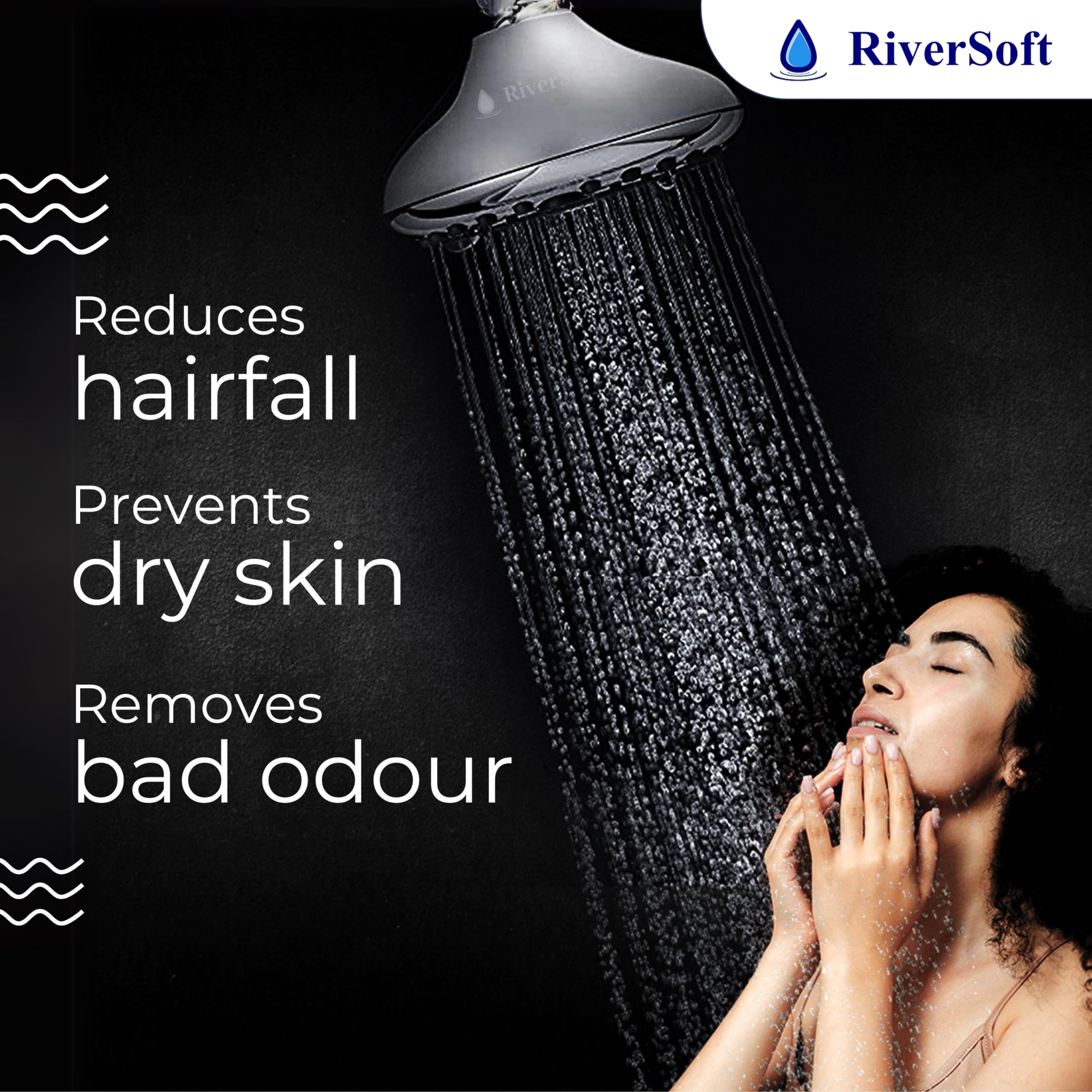 RiverSoft Mist Shower Set with SF-15 Pro Filter for Hard Water - 6 Adjustable Spray Settings & Water Saving Mist Flow | Bathroom Water Softener System (ABS, Chrome) | Perfect for Dry Skin & Hair Care in Hard Water Areas