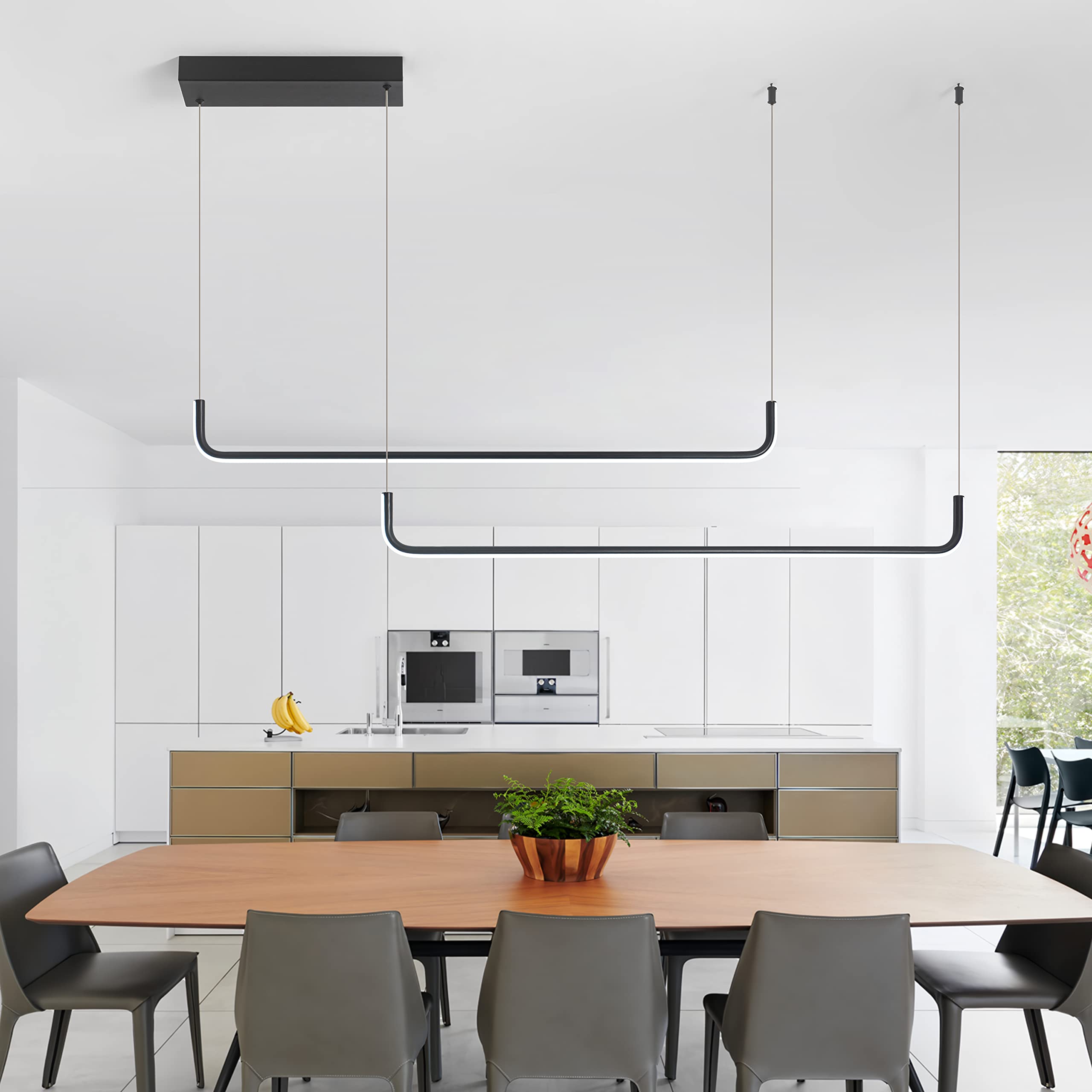 2 Pack Modern Black Linear Pendant Lights - 39.37