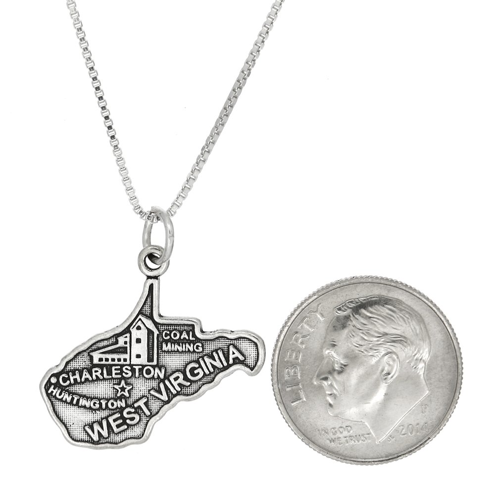 Sterling Silver WV Map Charm Necklace for Travel Gifts