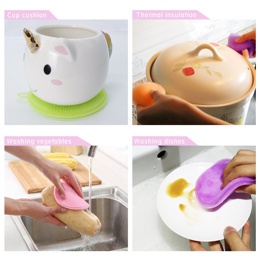 Eco-Friendly Silicone Dish Sponge Set - 5pcs Non-Scratch Kitchen Cleaning Sponges, Reusable Dish Washing Brush Alternative for Gentle Cleaning - Perfect for Daily Dishwashing, Pots, Pans & Delicate Cookware