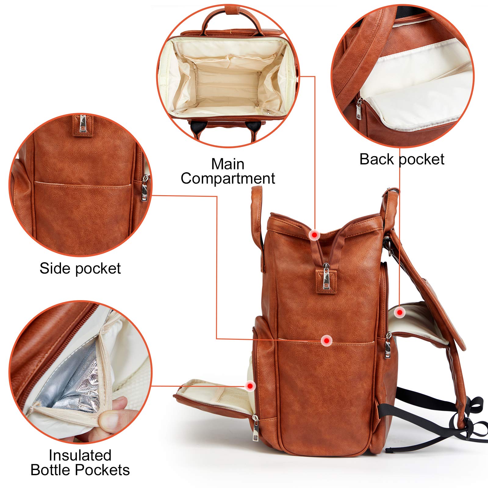 HAHASOLE Leather Diaper Backpack for Women - Waterproof Baby Travel Bag with Multiple Pockets, Stylish & Durable Diaper Bag for Moms - Perfect for Daycare, Travel, and On-the-Go Parenting