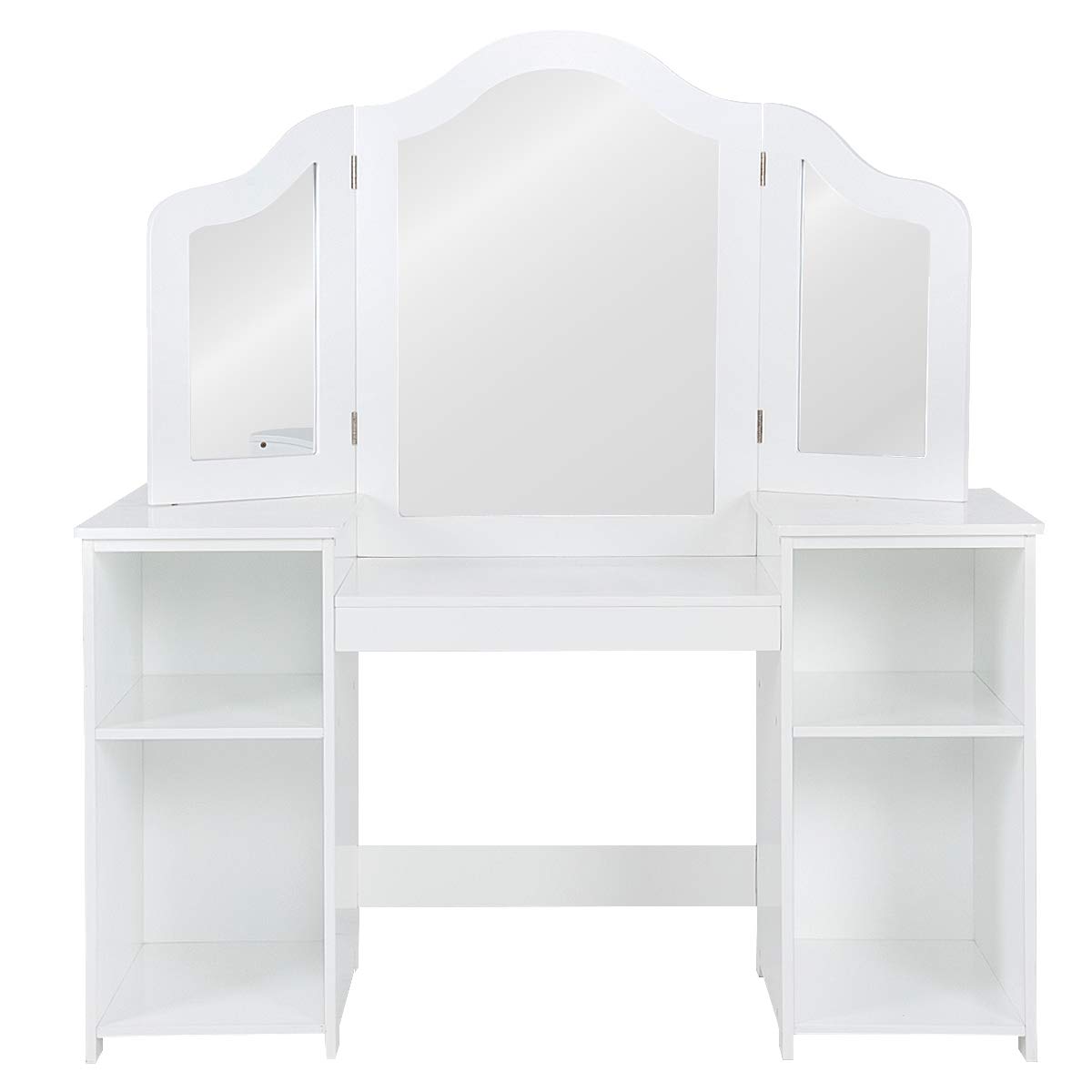 GOFLAME Kids Vanity Table with Writing Desk - 2 in 1 Detachable Princess Style Vanity Set, White MDF with Plastic Mirror, 42