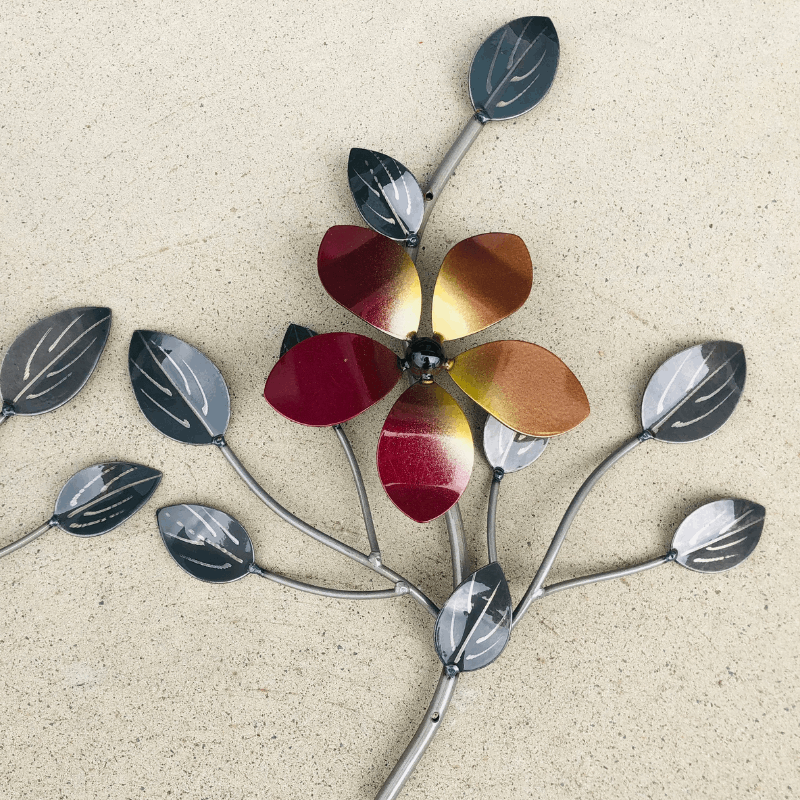 3 in 1 Metal Wall Art Flower with Leaves - Handcrafted Home Decor for Living Room, Bedroom & Office - Perfect for Boho, Farmhouse & Modern Interior Design Styles
