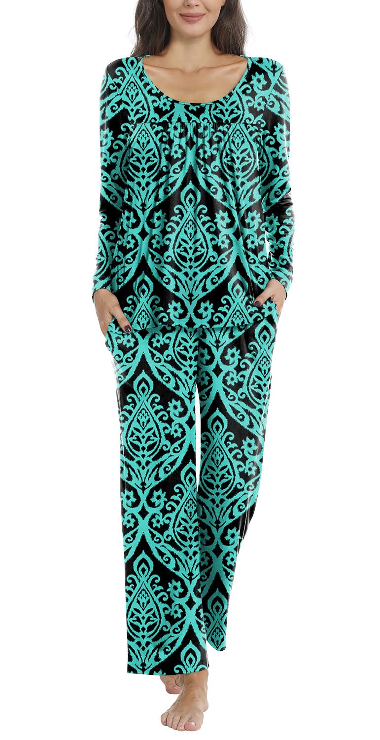 POPYOUNG Women's 2-Piece Fall Pajama Set - Soft Lounge Sleepwear with Pockets - Cozy Pajamas for Sleeping, Lounging & Relaxing at Home