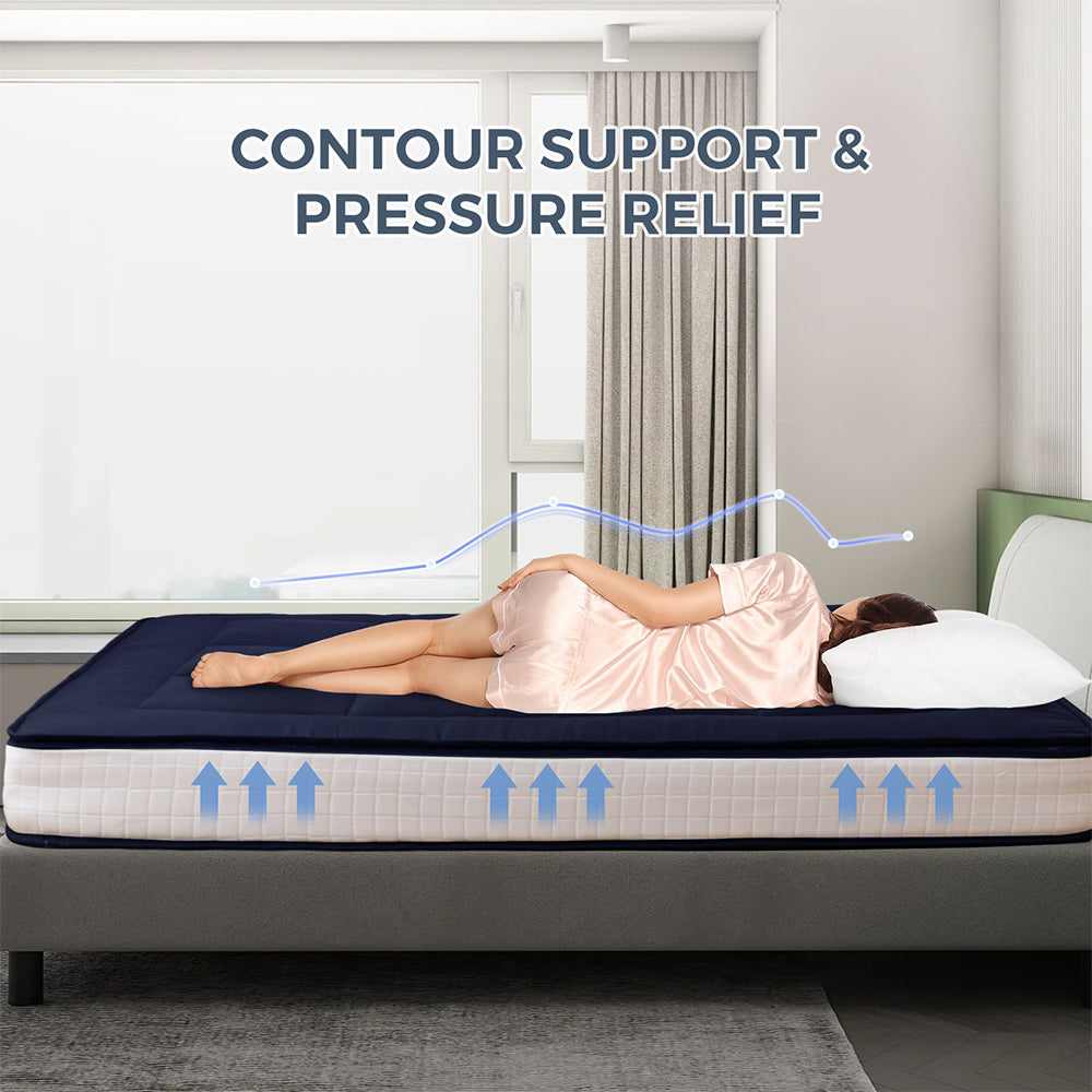 MAXYOYO Japanese Floor Futon Mattress - Thick Padded & Portable Navy Blue Floor Bed for Guest Room, Dorm, Camping & Travel