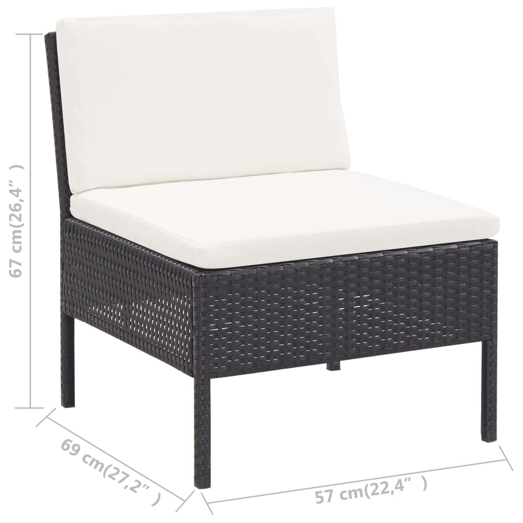 vidaXL 6-Piece Patio Lounge Set with Cushions - Modular Poly Rattan Outdoor Furniture in Black & Cream White, Easy Assembly, Weather Resistant, Comfortable Seating for Garden, Poolside or Backyard Relaxation