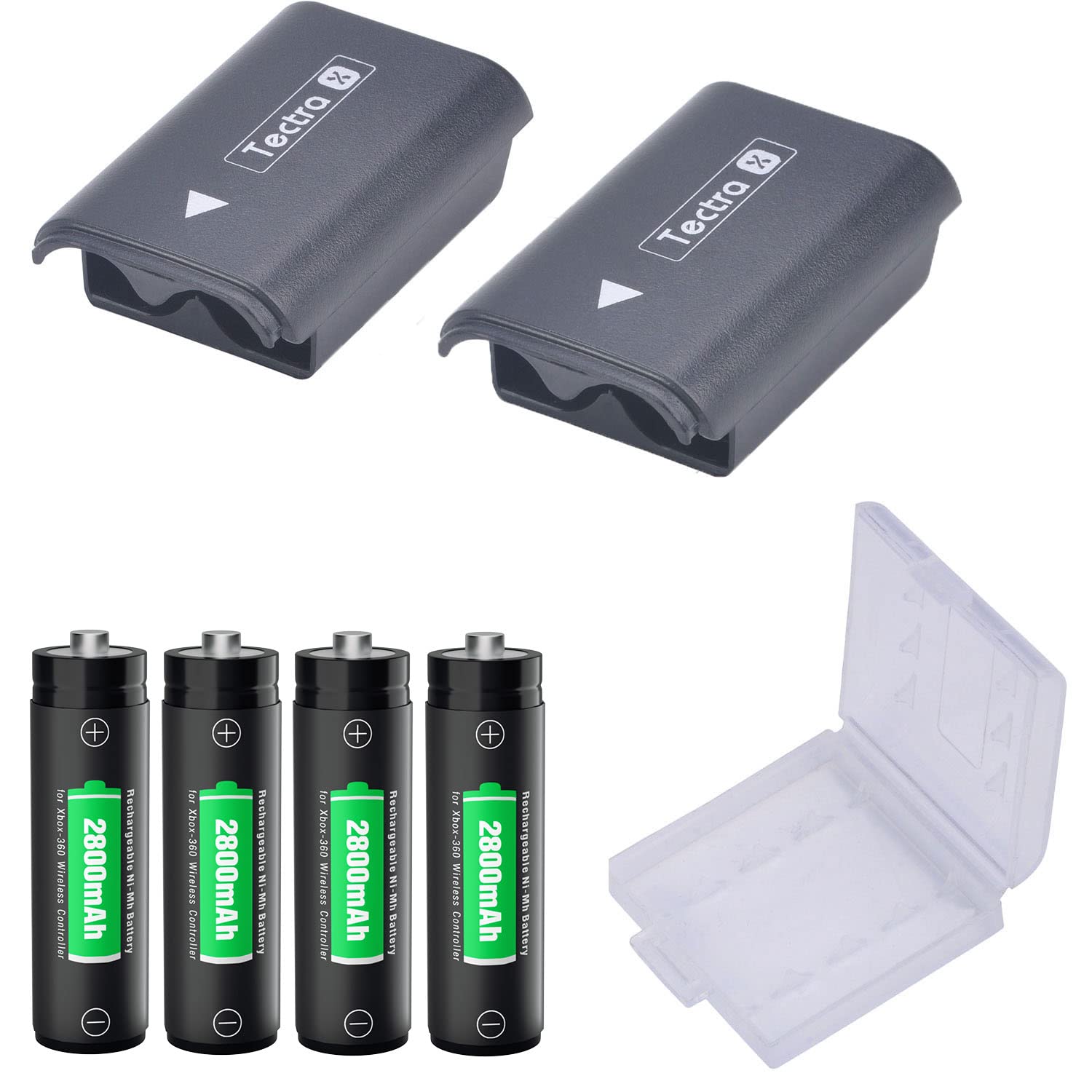 Tectra 4-Pack AA Ni-MH Rechargeable Battery Pack with LCD Charger & Battery Covers for Xbox 360 Wireless Controller - Long-Lasting Power for Gaming Sessions, Perfect Replacement Batteries for Xbox 360 Controllers