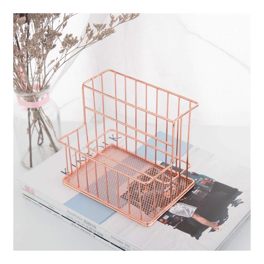 Rose Gold Desktop Stationery Organizer - Iron Art Storage Box & Pen Holder for Office, School, Home Desk Accessories | Perfect for Workspace, Study Table, and Craft Room Organization