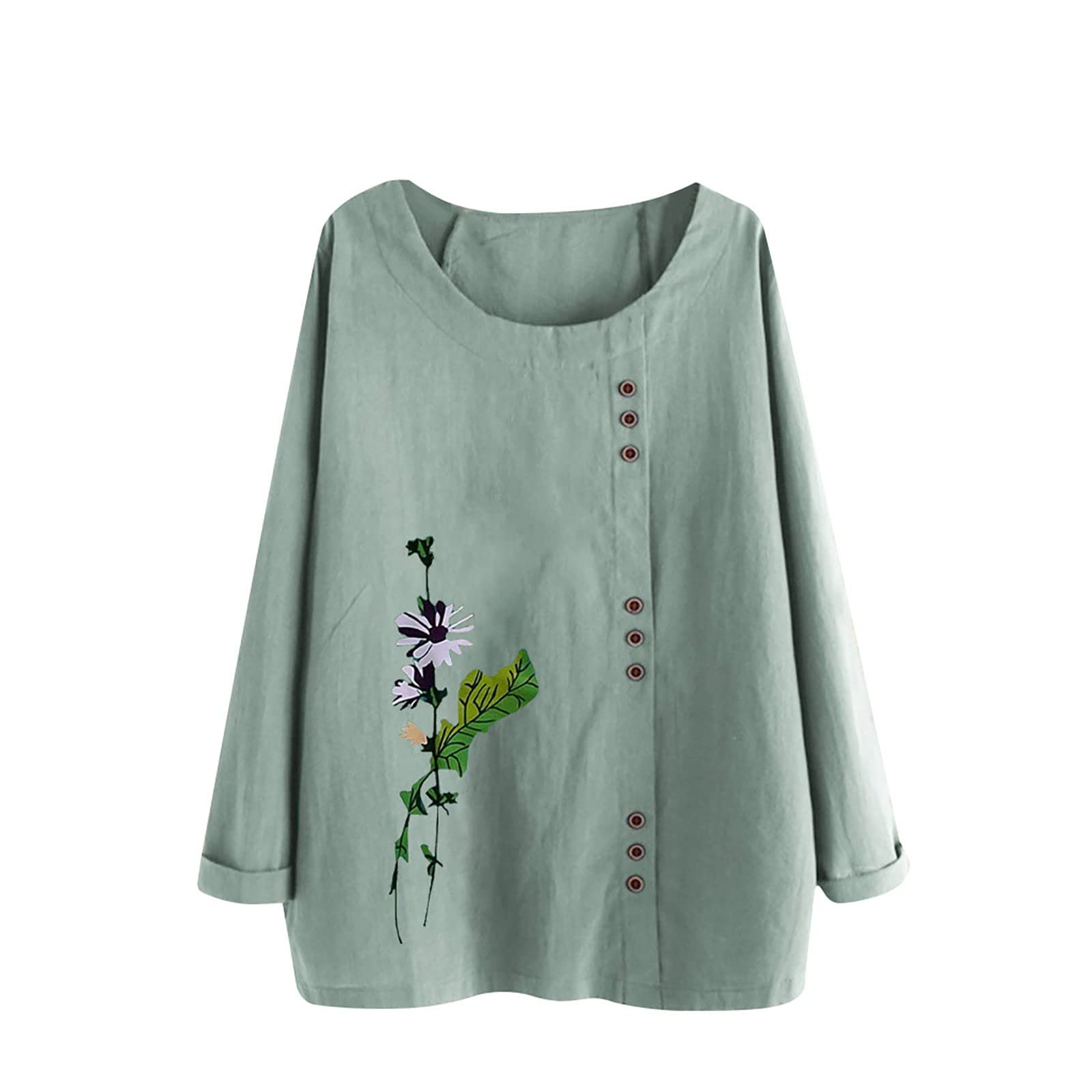 Ylioge Women's Plus Size Summer Tops - Floral Print Loose Blouse Long Sleeve Crew Neck T-Shirt for Casual & Dressy Wear | Perfect for Office, Date Night & Weekend Outings