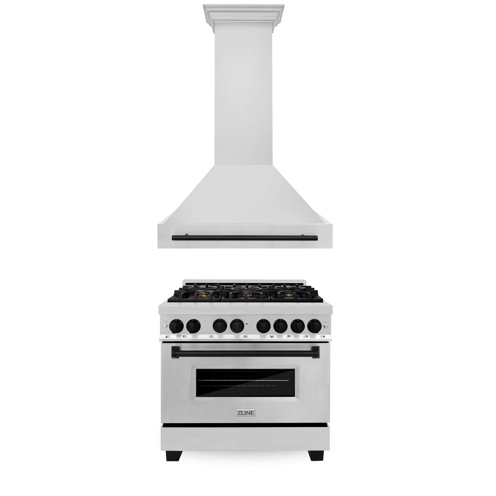 ZLINE Autograph Edition 36-inch Stainless Steel Dual Fuel Range & Range Hood Kitchen Package with Matte Black Accents - Professional Gas Stove & Powerful Ventilation for Home Chefs | Perfect for Modern Kitchens, Cooking Enthusiasts & Entertaining Guests