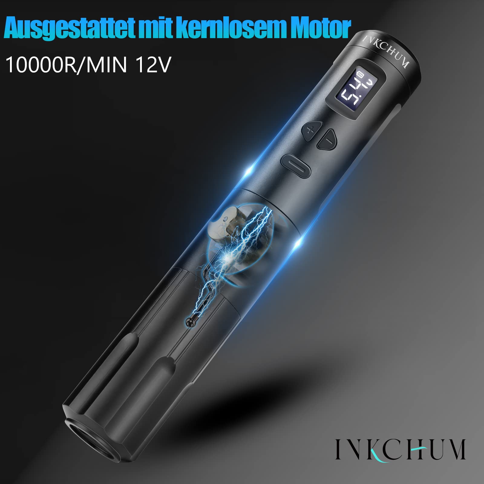 INKCHUM Tattoo Machine Kit with 2 Batteries - 10W Coreless Motor, Digital OLED Display, 10 Needles, Synthetic Skin - Complete Beginner Tattoo Starter Kit for Home & Professional Use