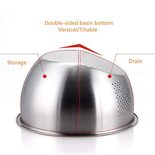 Premium Stainless Steel Rice Washing Bowl with Side Drainer - Large Capacity Kitchen Colander for Washing Rice, Fruits & Vegetables | Durable Food Strainer for Cooking, Meal Prep & Healthy Eating
