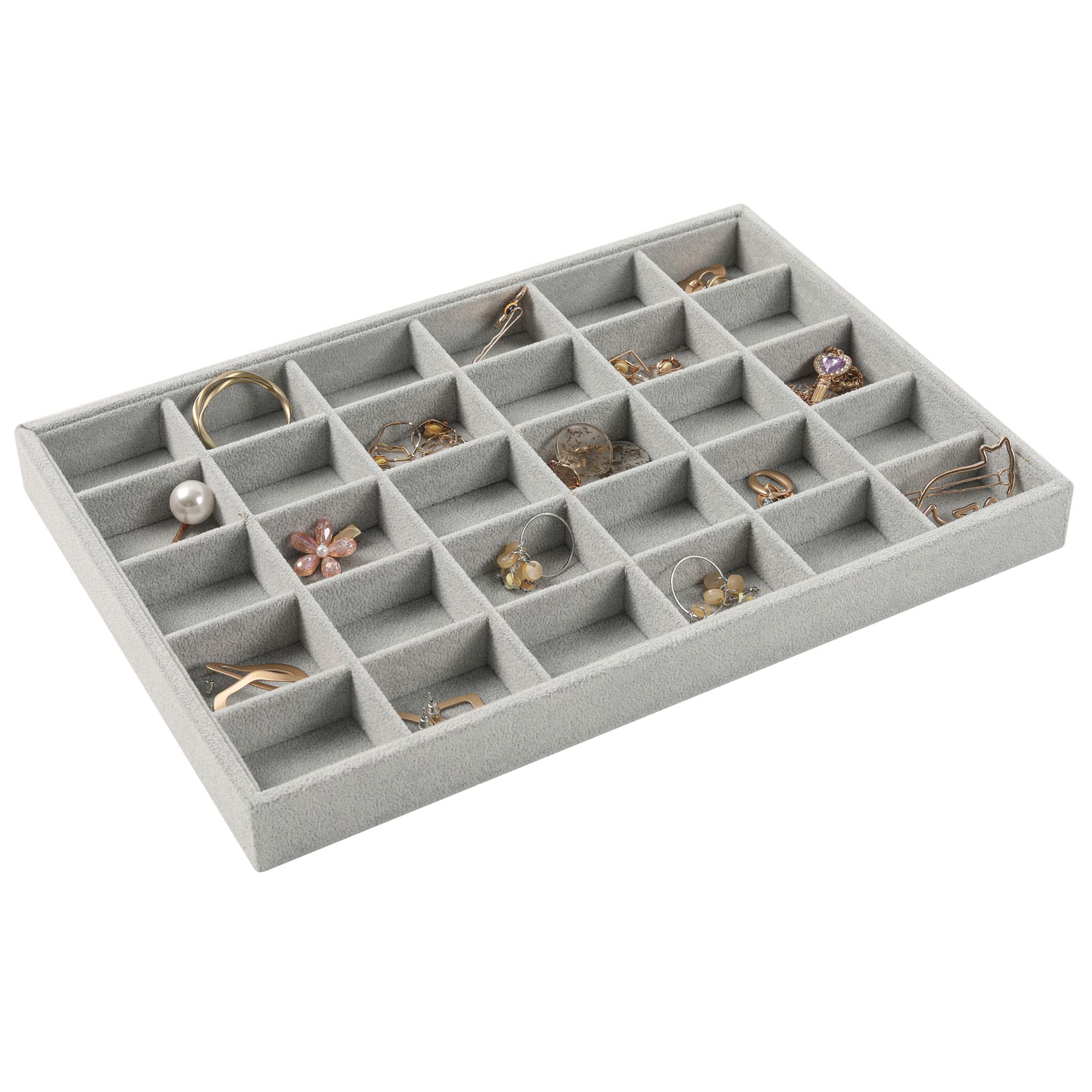DIOMMELL 4 Pack Stackable Jewelry Organizer Box with Lid - Jewelry Storage Tray for Rings, Earrings, Bracelets & Necklaces - Perfect for Dresser, Vanity & Travel (Grey)