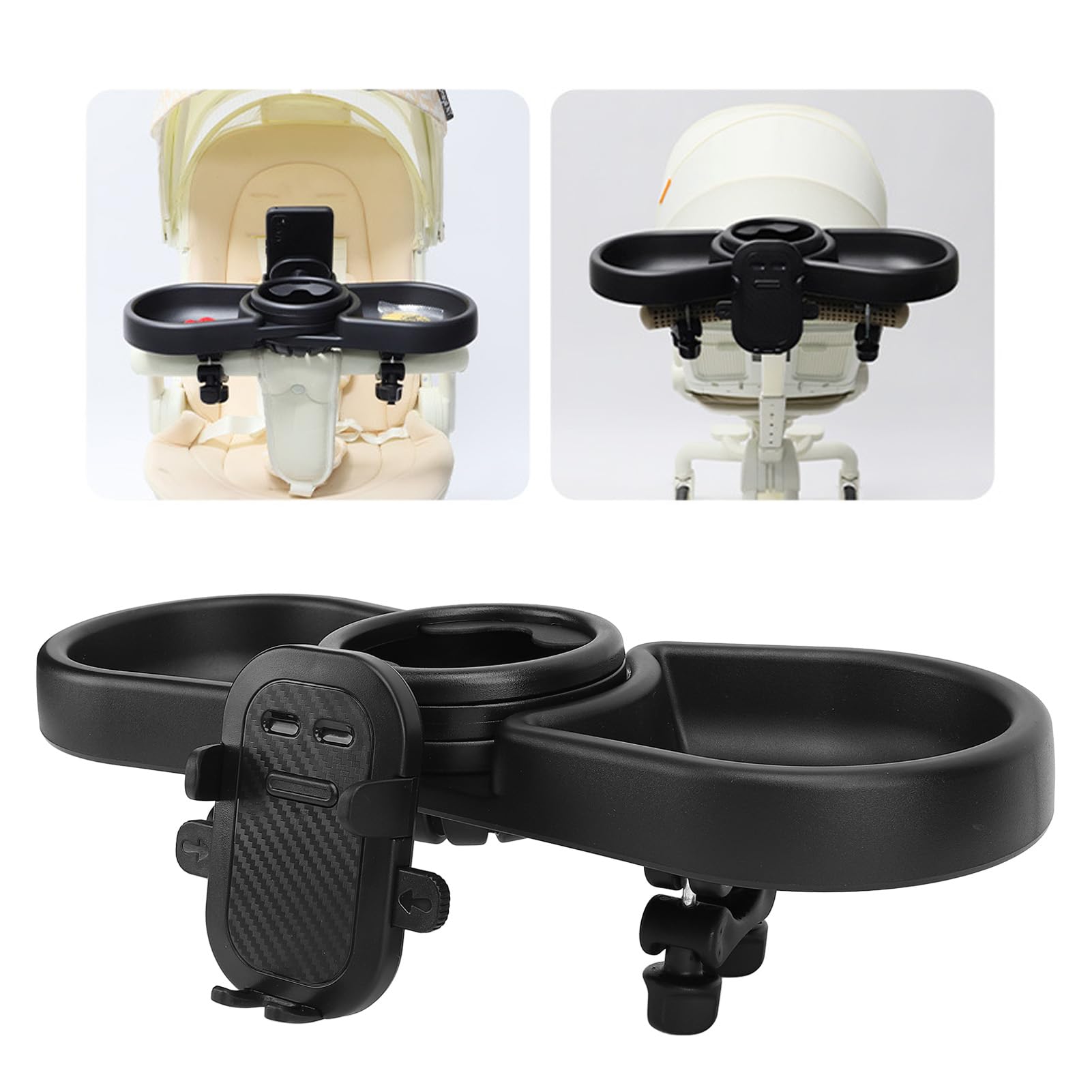 Universal Stroller Cup Holder with Removable Snack Tray - Adjustable Multifunctional Stroller Organizer with Buckle & Hooks - Perfect for Snacks, Drinks & Essentials While Walking, Shopping or Traveling with Baby