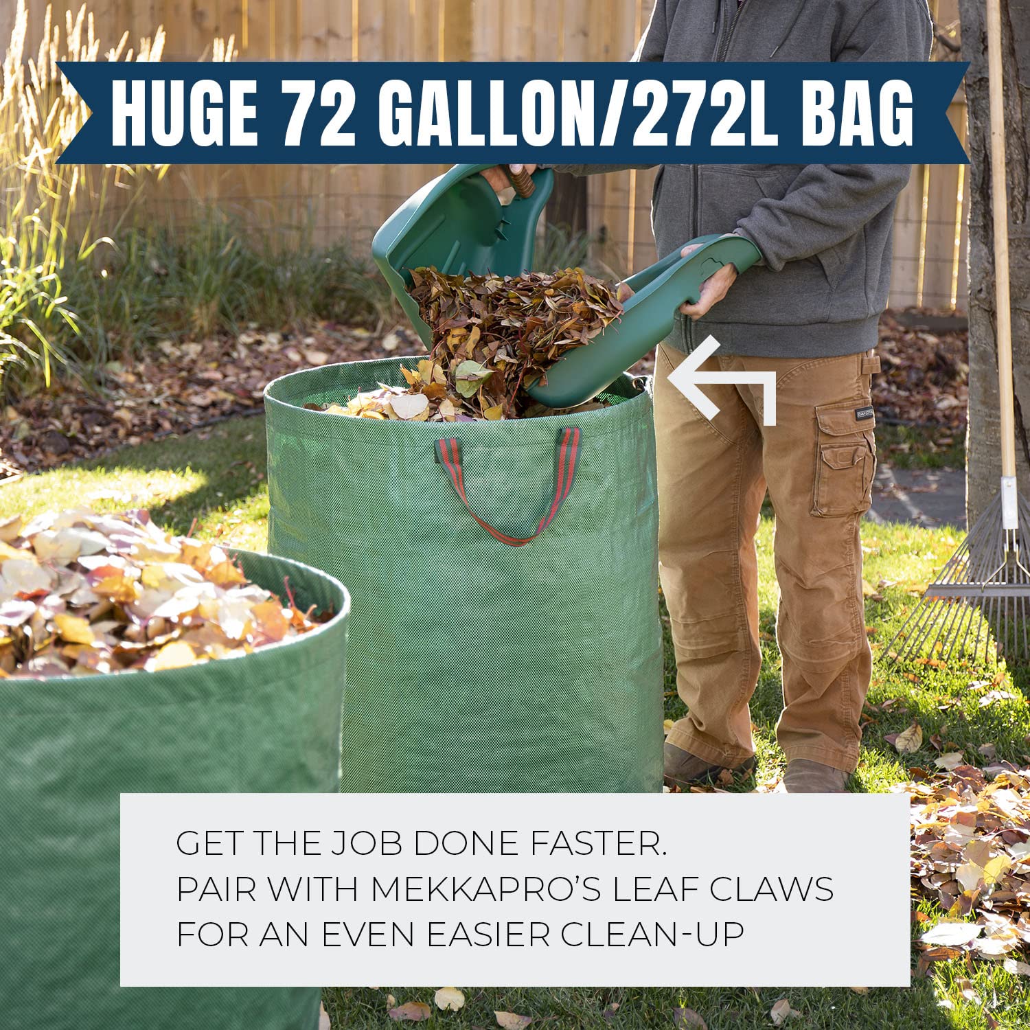 MEKKAPRO Heavy Duty 72-Gallon Lawn and Leaf Bags - 3-Pack with Reinforced Handles | Reusable Yard Waste Bags for Garden Debris, Leaves, and Yard Cleanup | Perfect for Fall Cleanup, Landscaping, and Composting