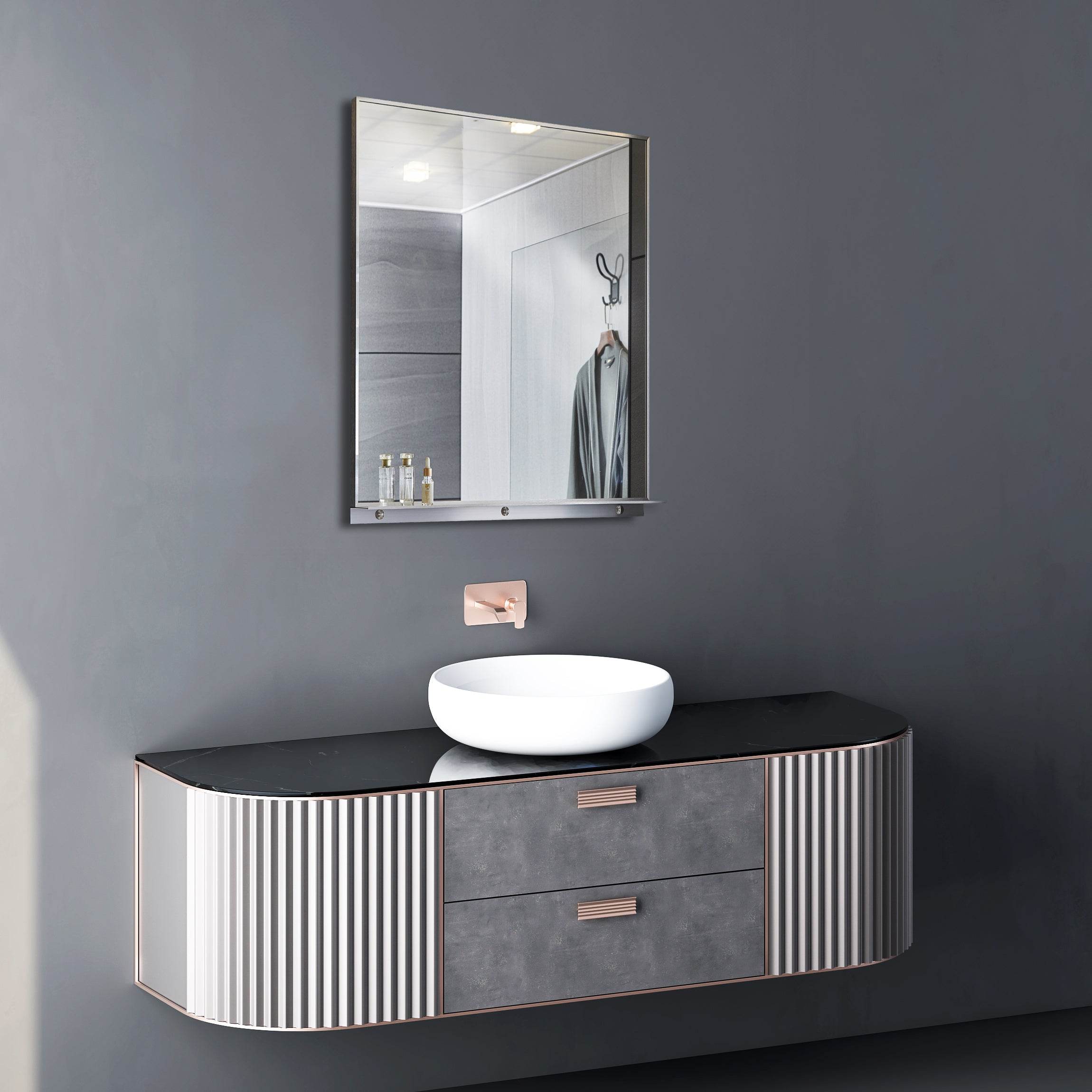 Lexi 24W x 32H Rectangular Framed Wall Mirror with Built-in Shelf - Black & Brushed Nickel Finish | Perfect for Entryway, Bathroom & Bedroom Decor