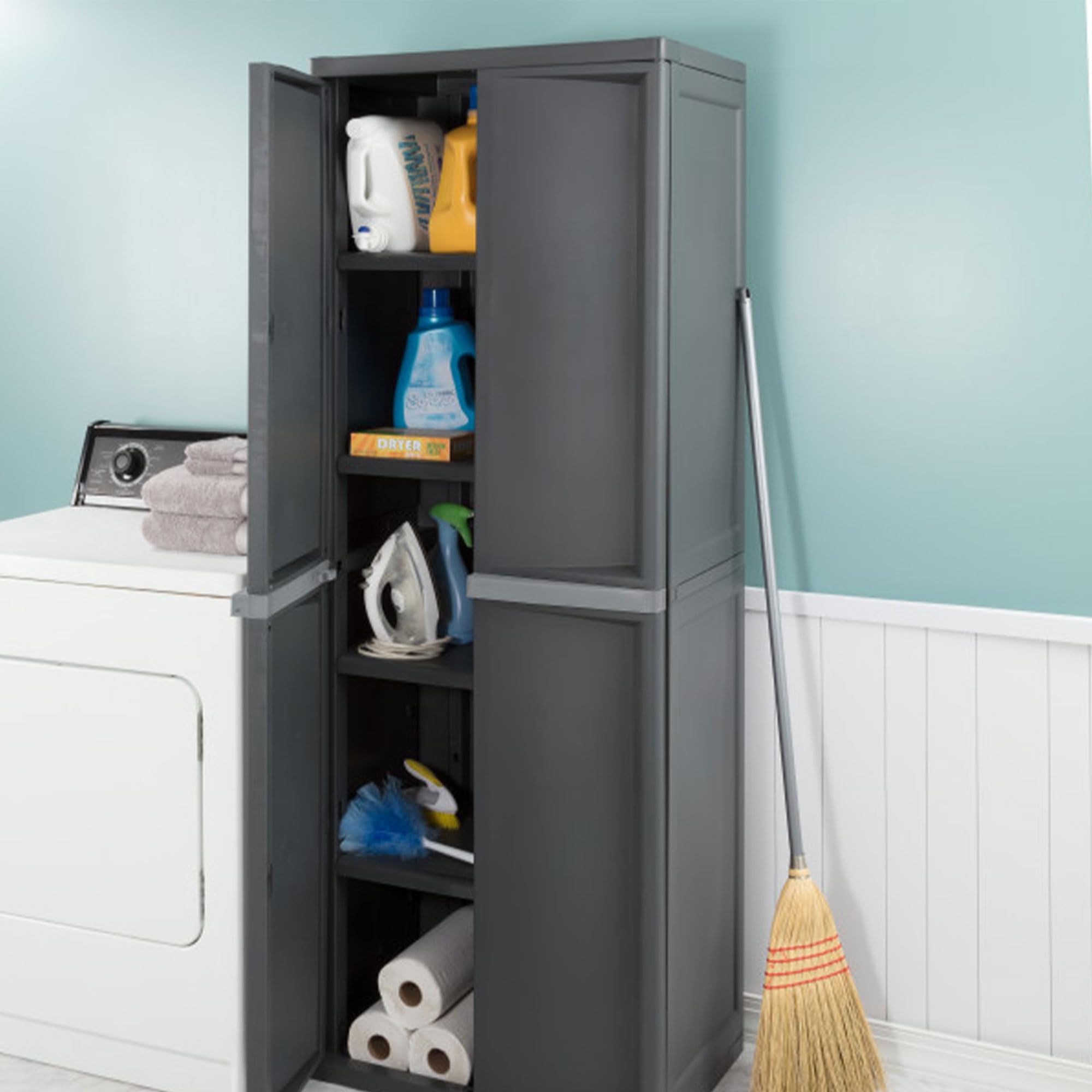 Sterilite 2-Pack Storage Cabinet with 4 Shelves - Gray Organizer for Garage, Pantry, Kitchen & Home Organization - Perfect for Storing Tools, Food Supplies & Household Items