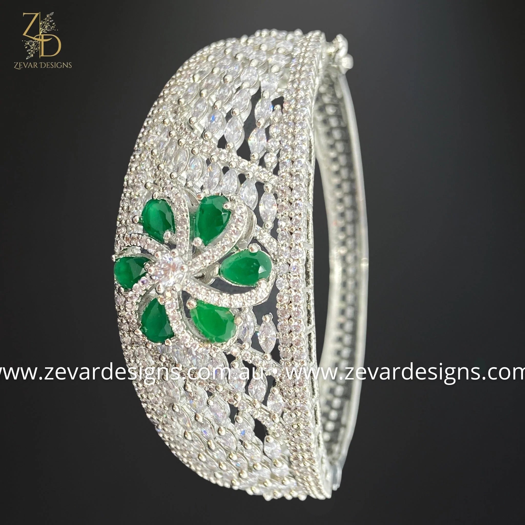 Stylish AD Bracelet in White Rhodium & Emerald Green - Elegant Jewelry Gift for Women, Perfect for Parties, Weddings & Special Occasions