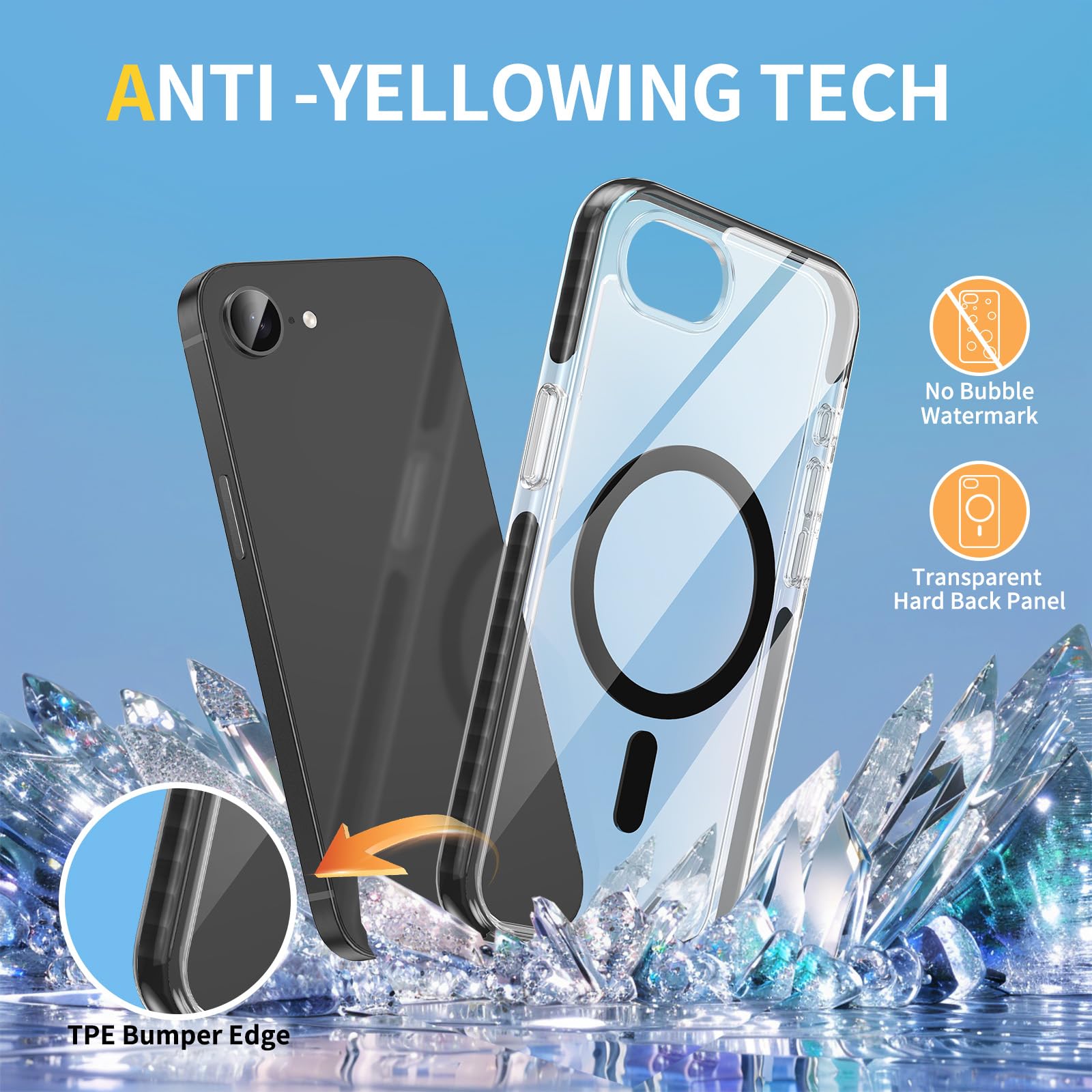 MATEPROX Magnetic Clear iPhone 16e Case 2025 - Compatible with MagSafe | Anti-Yellowing | Anti-Slip Military Grade Protection | Includes Screen Protector (Black) - Perfect for Everyday Use, Travel & Outdoor Activities
