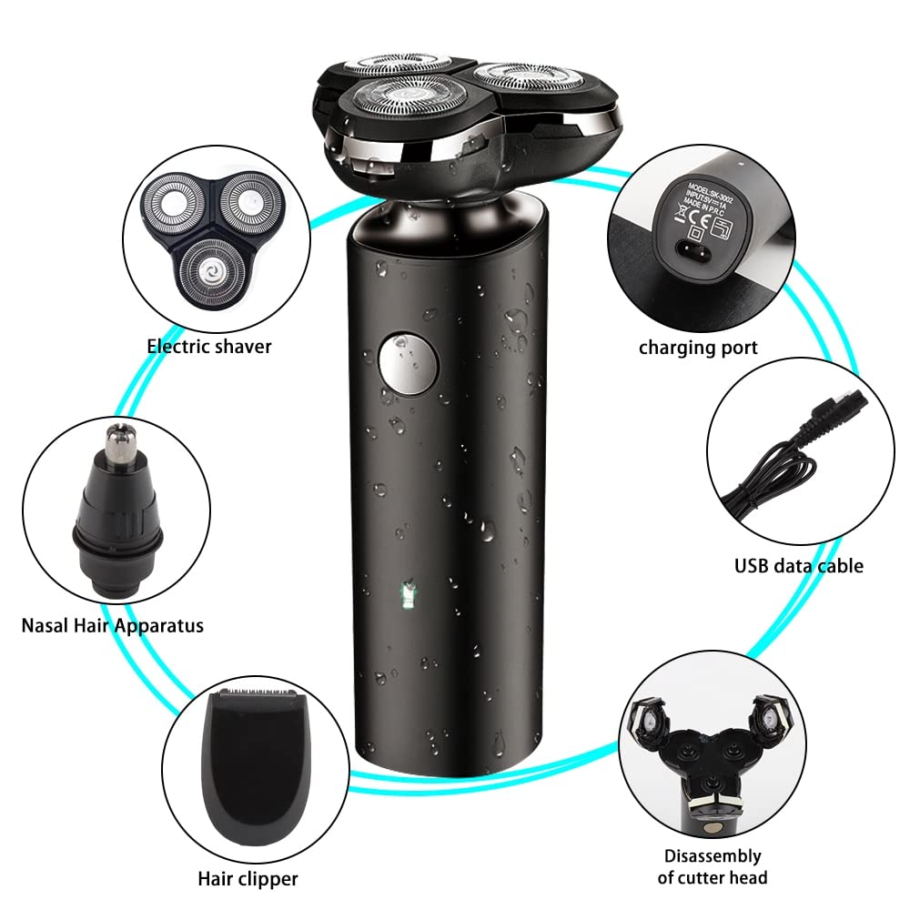 Professional 3-in-1 Electric Razor for Men - Waterproof Rechargeable Shaver with Beard & Nose Trimmer, Wet/Dry Use - Perfect for Travel, Gym & Daily Grooming