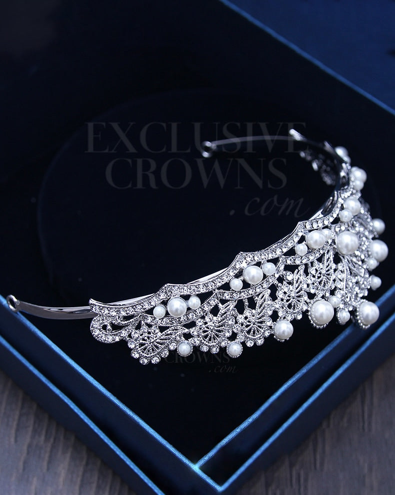 Dana Pearls & Hearts Wedding Tiara - Elegant Bridal Crown for Bride, Bridesmaids, and Flower Girls | Perfect for Weddings, Prom, and Special Occasions