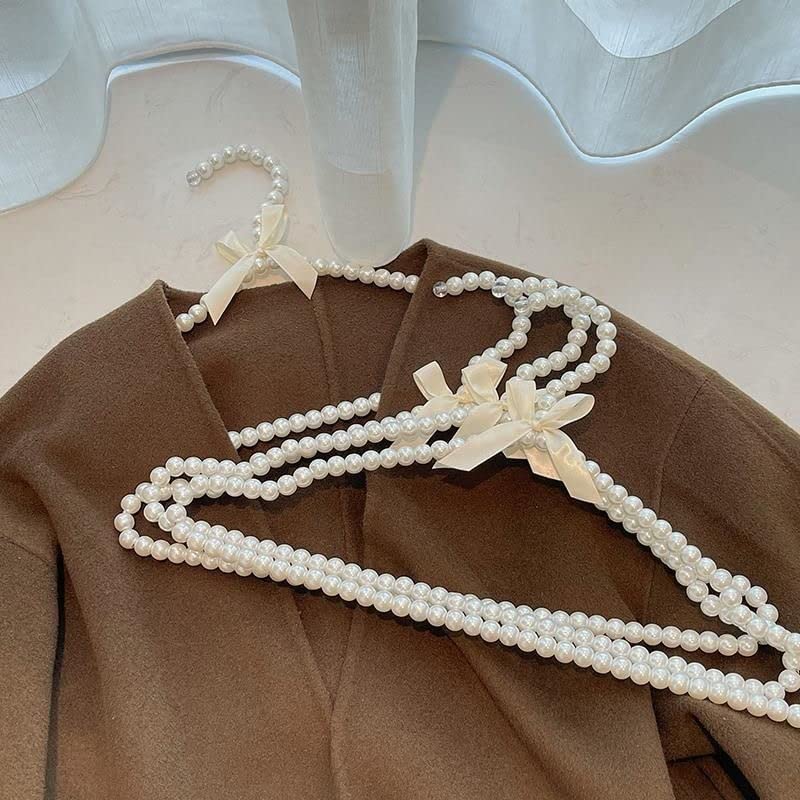 20 Pack White Pearl Bow Clothes Hangers for Wedding Dresses, Shirts & Bras - Heavy Duty Garment Hooks for Bridal Gowns, Blouses & Delicate Clothing - Perfect for Bridal Suites, Boutiques & Closet Organization