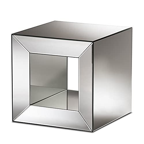 BOWERY HILL Square Tabletop Mirrored Glass End Table - Modern Accent Table for Living Room, Bedroom & Entryway Decor